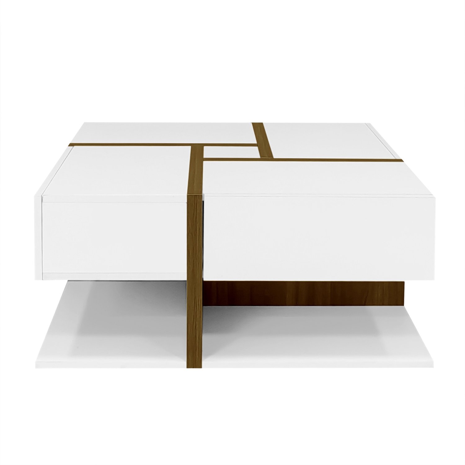 SONNENH Salontafel - Vier laden - Hoogglans - 78 x 78 x 34,8 cm - Wit/goudkleurig