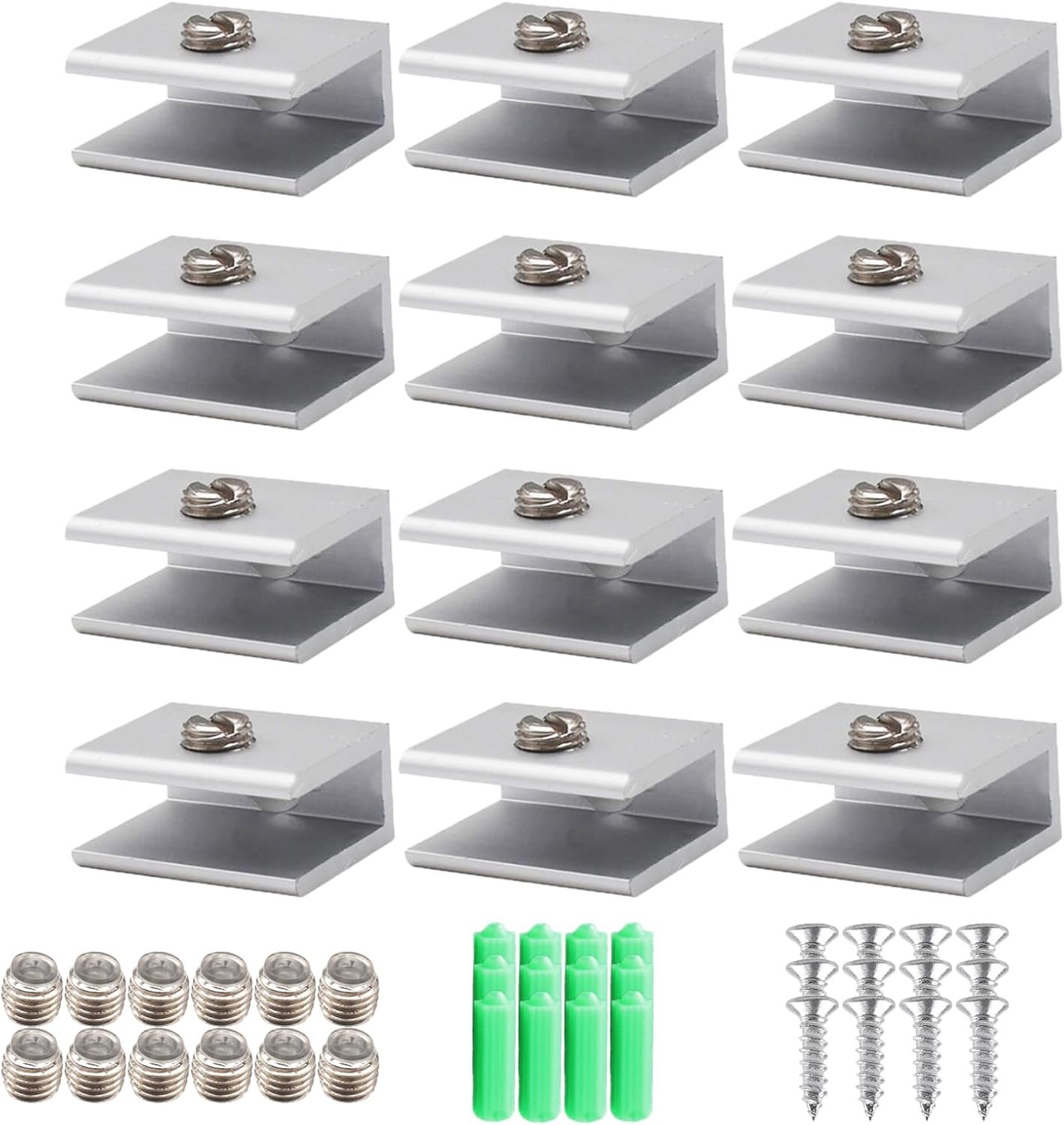Pack of 12 Aluminium Glass Holders Clamp Thickness 6-8 mm Screws for Bathroom Wall Mounts (S) (29 x 23 x 13.5 mm) - ShopVlot