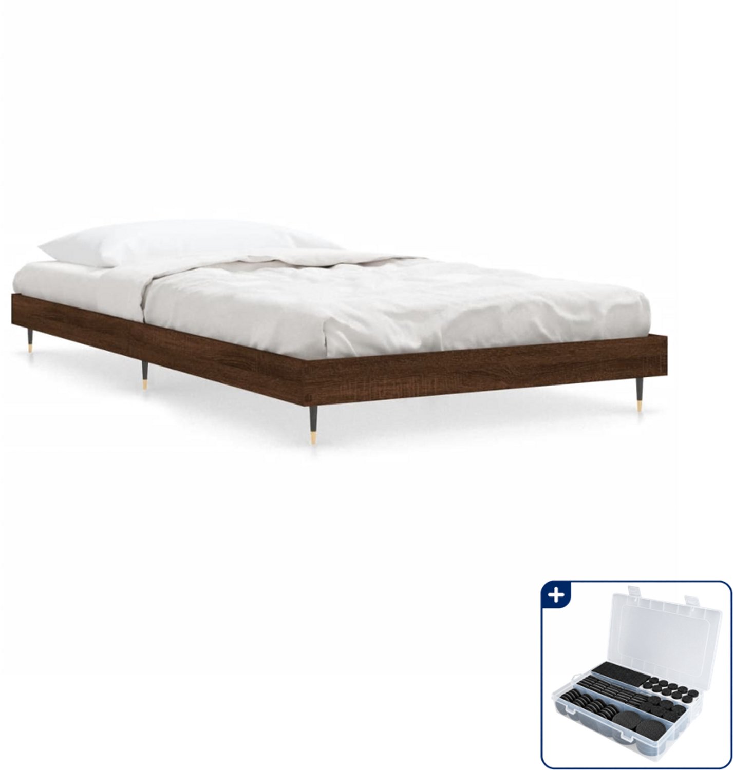 vidaXL bedframe - 100 x 200 cm - bewerkt hout - bruineiken - Inclusief antikrasvilt 177-delig