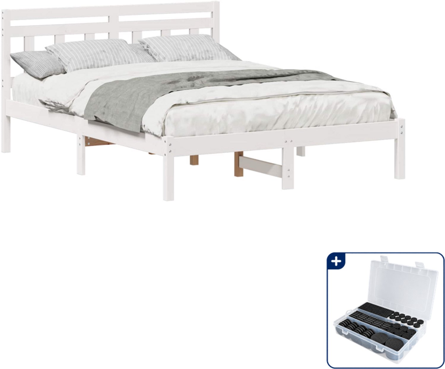 vidaXL bedframe - 140 x 190 cm - massief grenenhout - wit - Inclusief antikrasvilt 177-delig