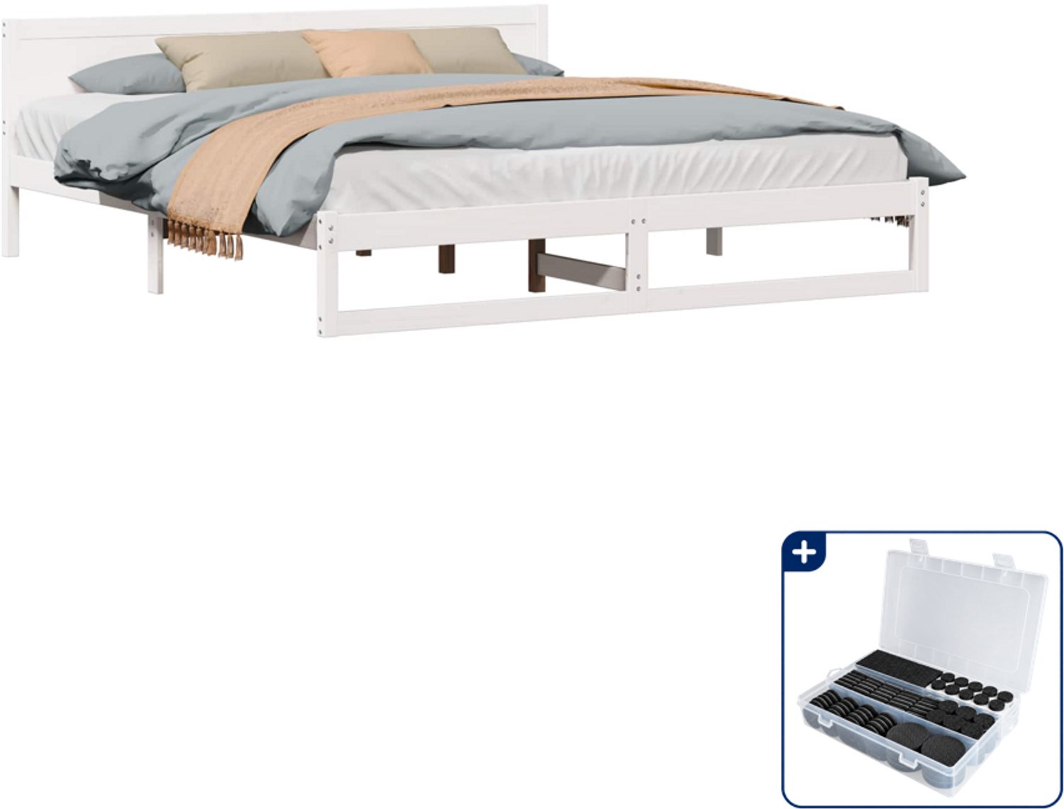 vidaXL bedframe - 200 x 200 cm - massief grenenhout - wit - Inclusief antikrasvilt 177-delig
