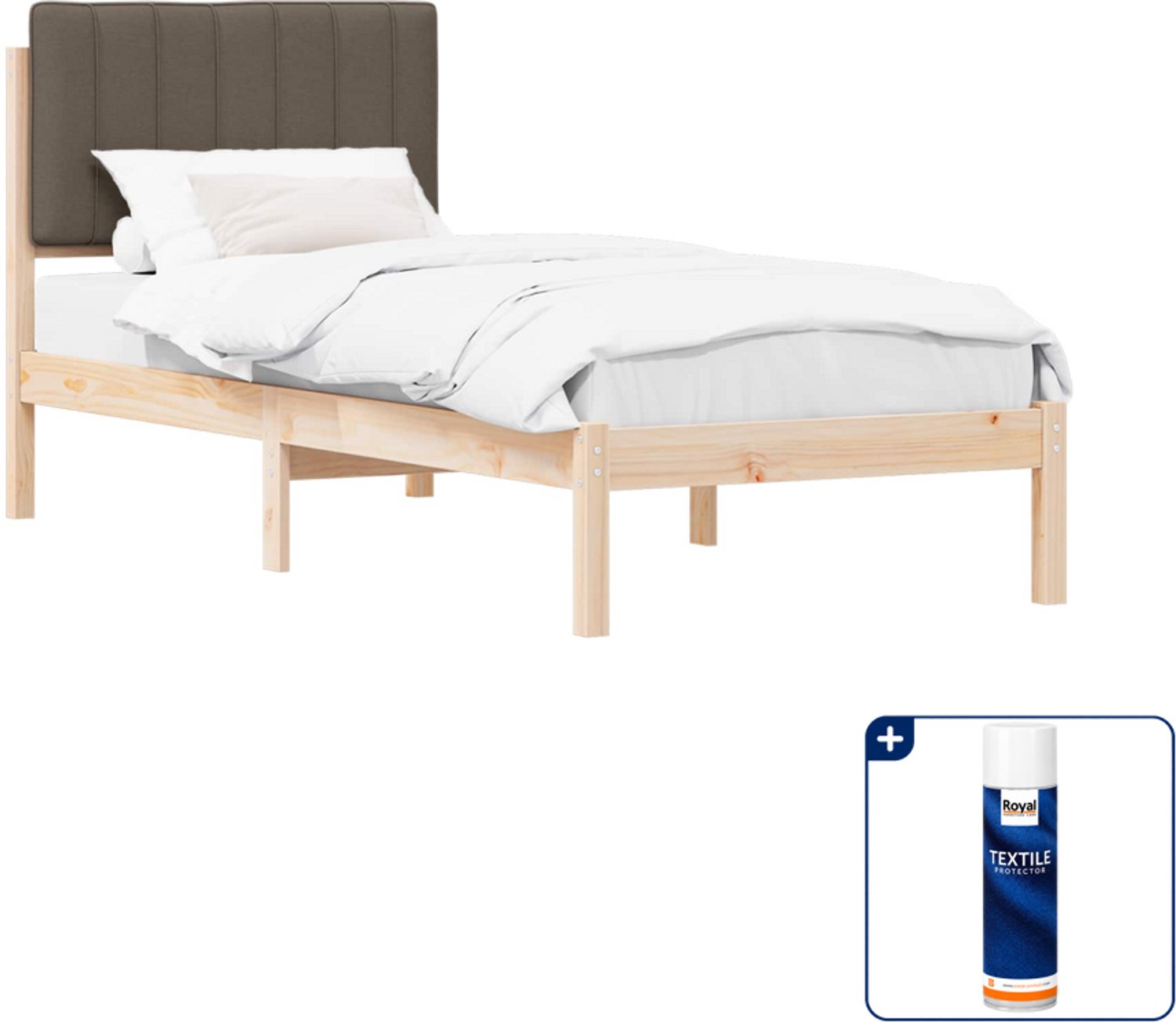 vidaXL bedframe - 75 x 190 cm - massief grenenhout - taupe - Inclusief textielbeschermer 500 ml
