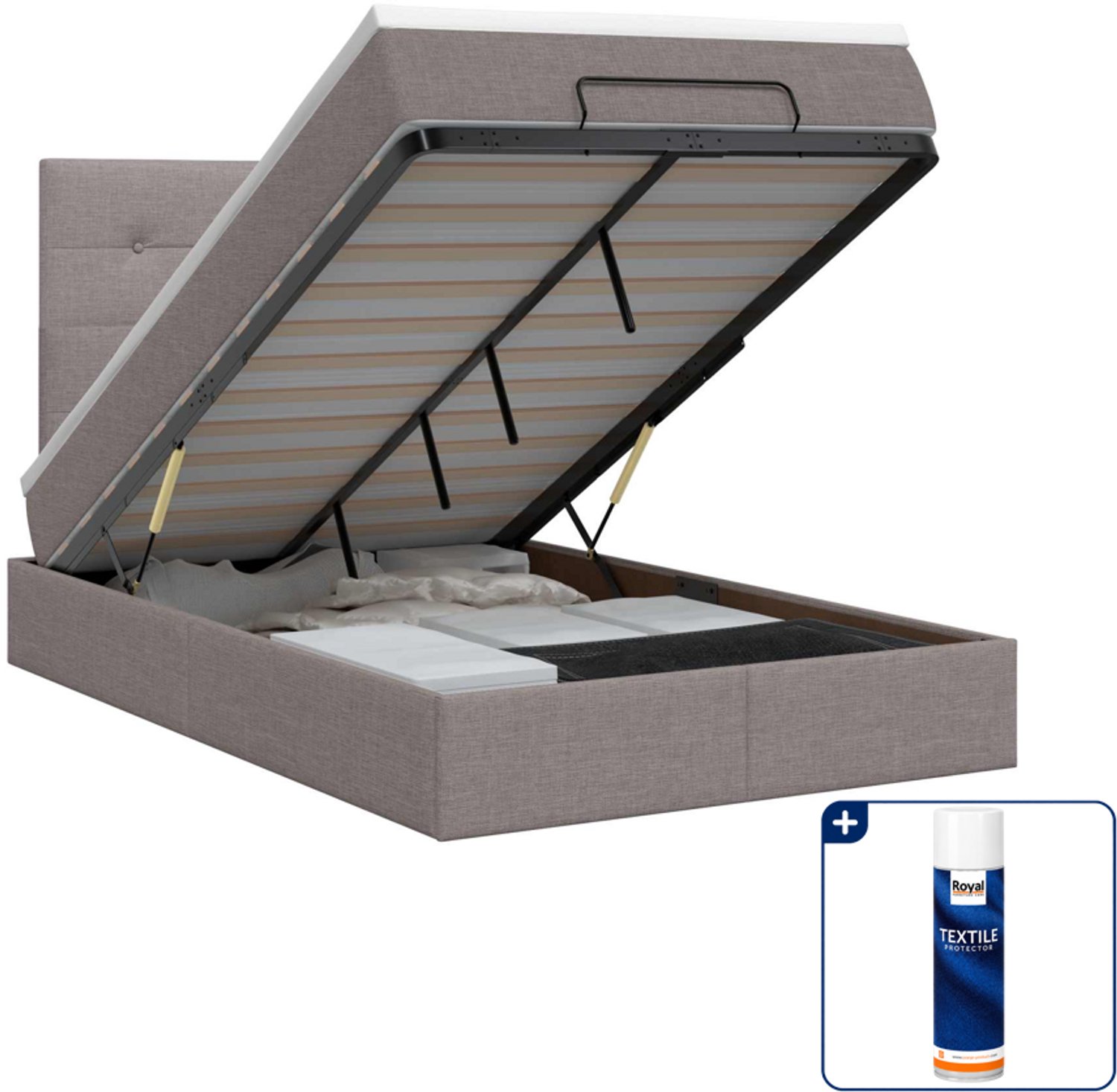 vidaXL Ottoman bed met matras - 120 x 190 cm - stof - taupe - Inclusief textielbeschermer 500 ml