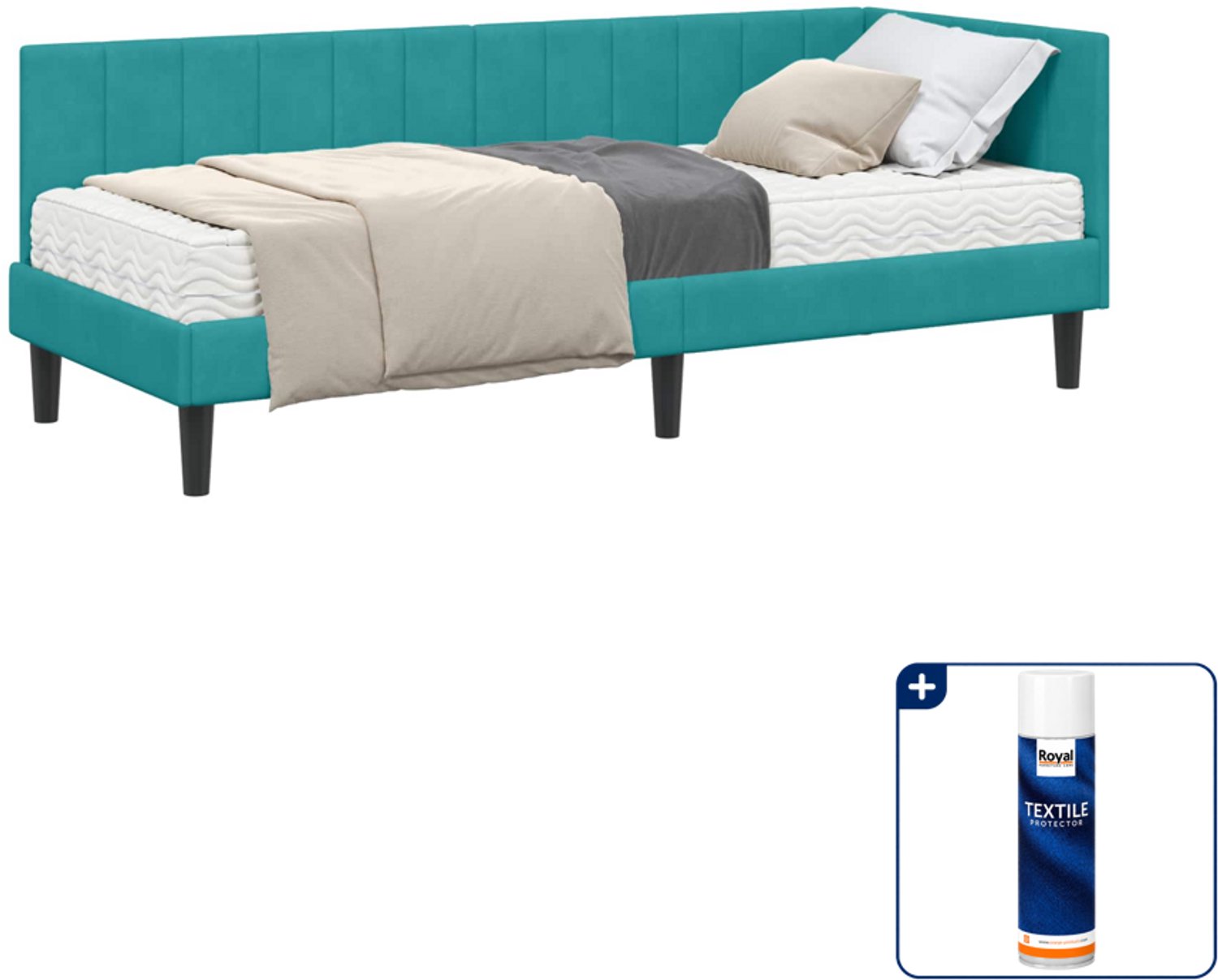 vidaXL hoekbed met matras - 80 x 200 cm - fluweel - turquoise - Inclusief textielbeschermer 500 ml Taupe