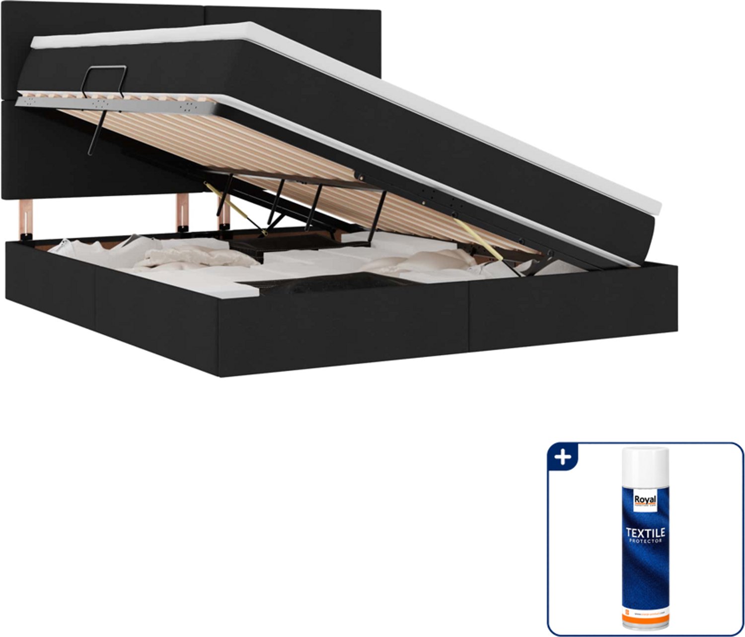 vidaXL LED opbergbed - Kingsize - 180 x 200 cm - zwart - Inclusief textielbeschermer 500 ml