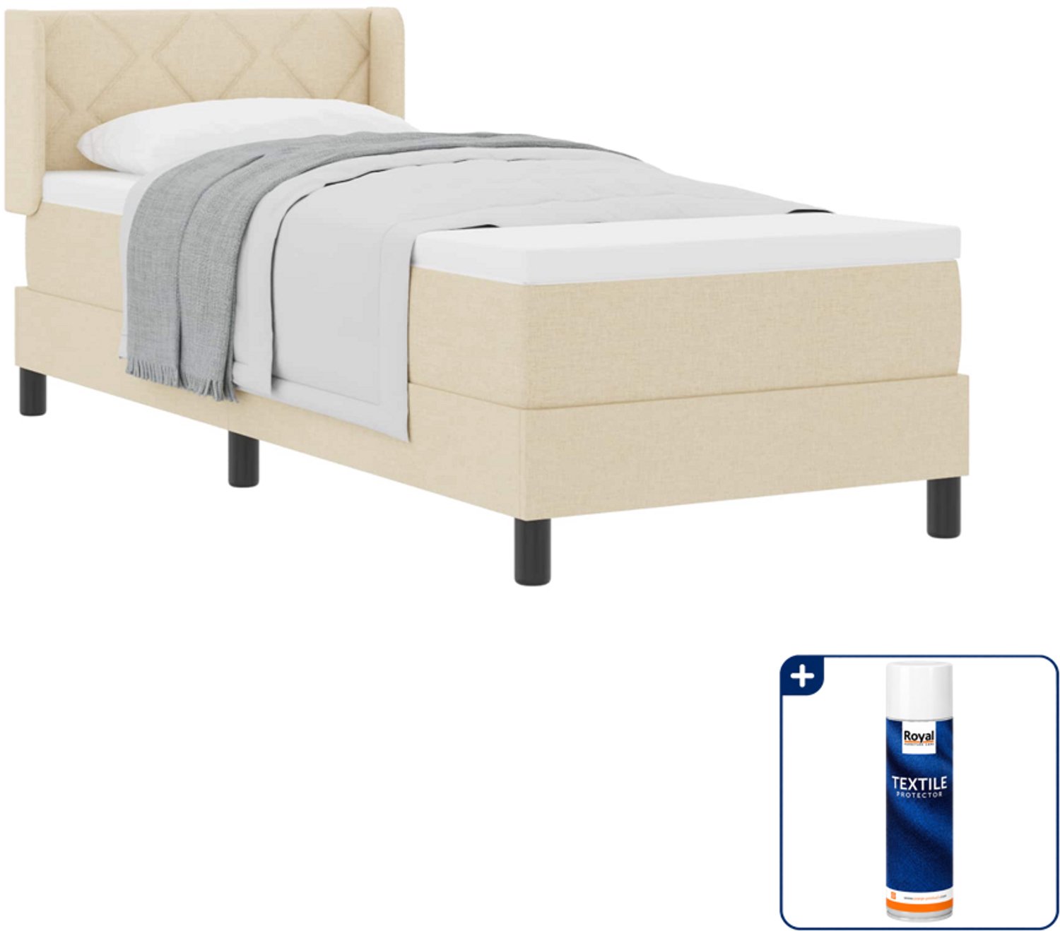 vidaXL Boxspringbed - 200 x 80 cm - crème - Inclusief textielbeschermer 500 ml