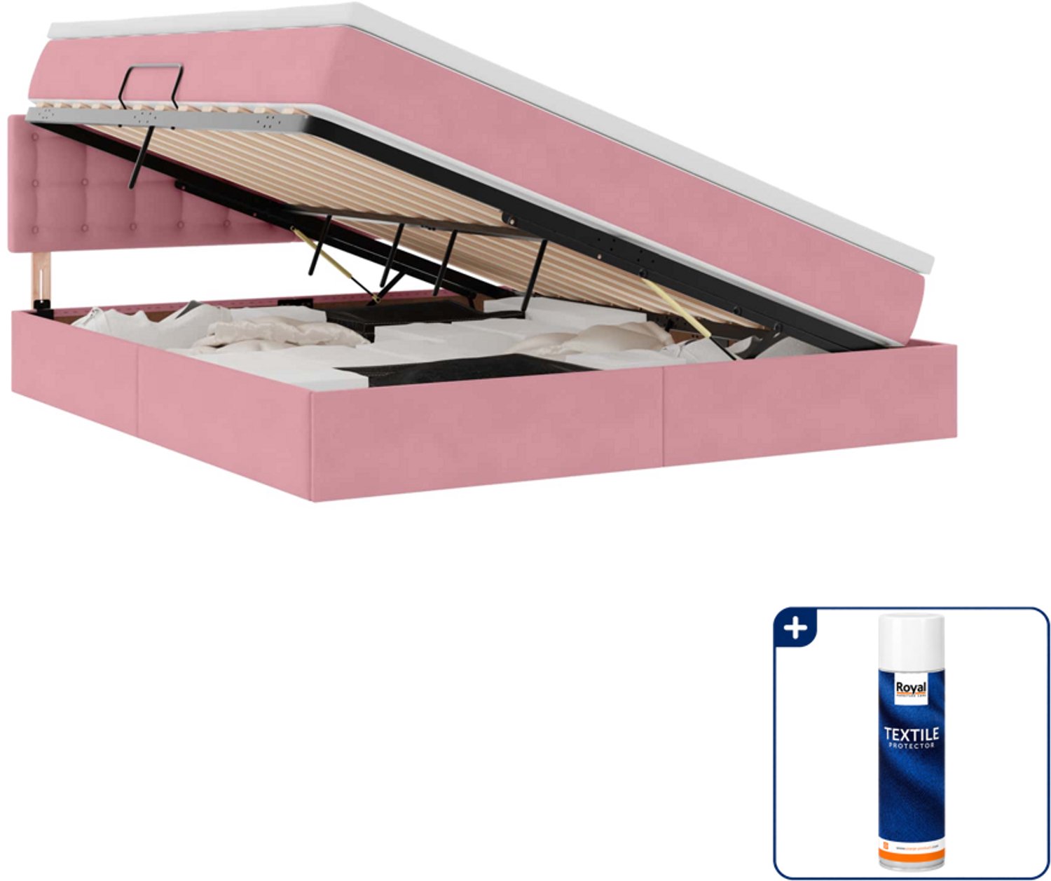 vidaXL Kingsize opslagbed met matras - 180 x 200 cm - roze - Inclusief textielbeschermer 500 ml Lichtgrijs