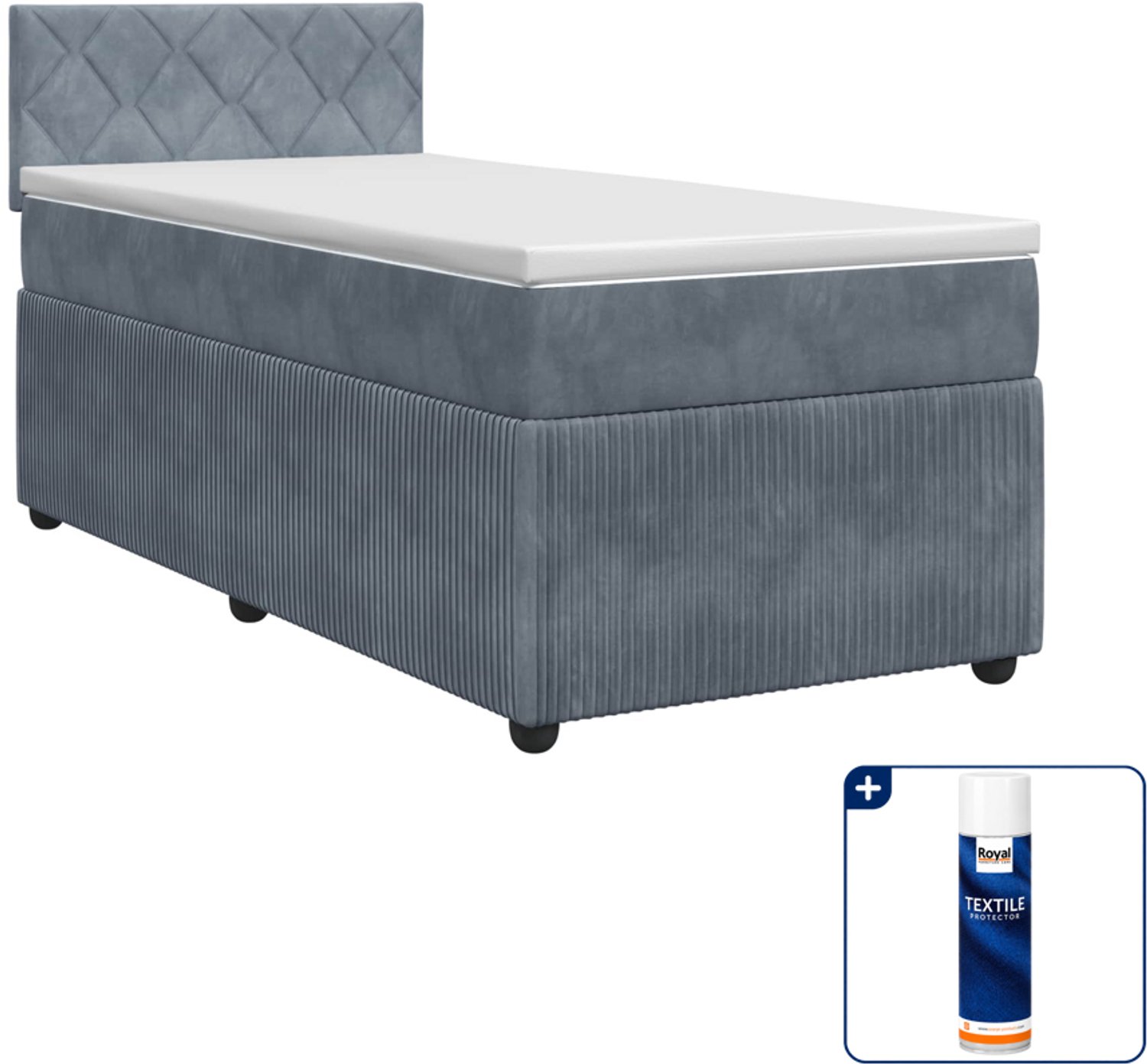 vidaXL boxspringbed met matras - 90 x 190 cm - donkergrijs - Inclusief textielbeschermer 500 ml Donker Grijn