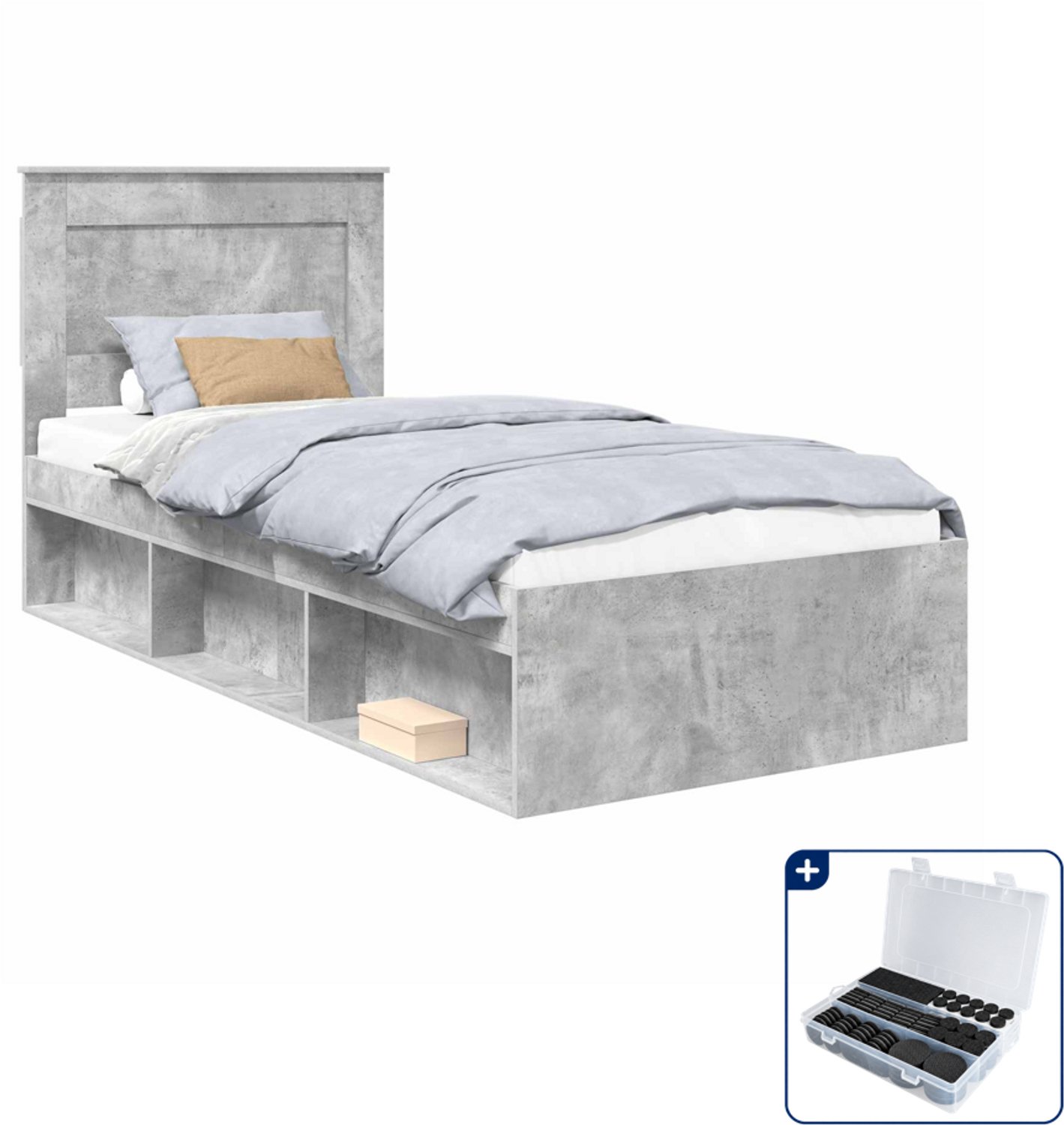 vidaXL bedframe - 90 x 200 cm - bewerkt hout - betongrijs - Inclusief antikrasvilt 177-delig