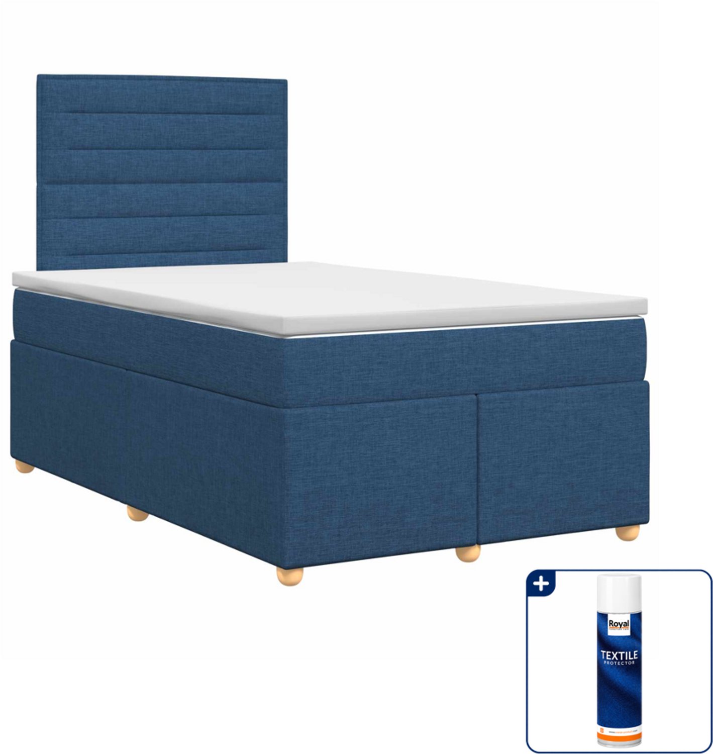 vidaXL boxspringbed met matras - 120 x 190 cm - blauw - Inclusief textielbeschermer 500 ml