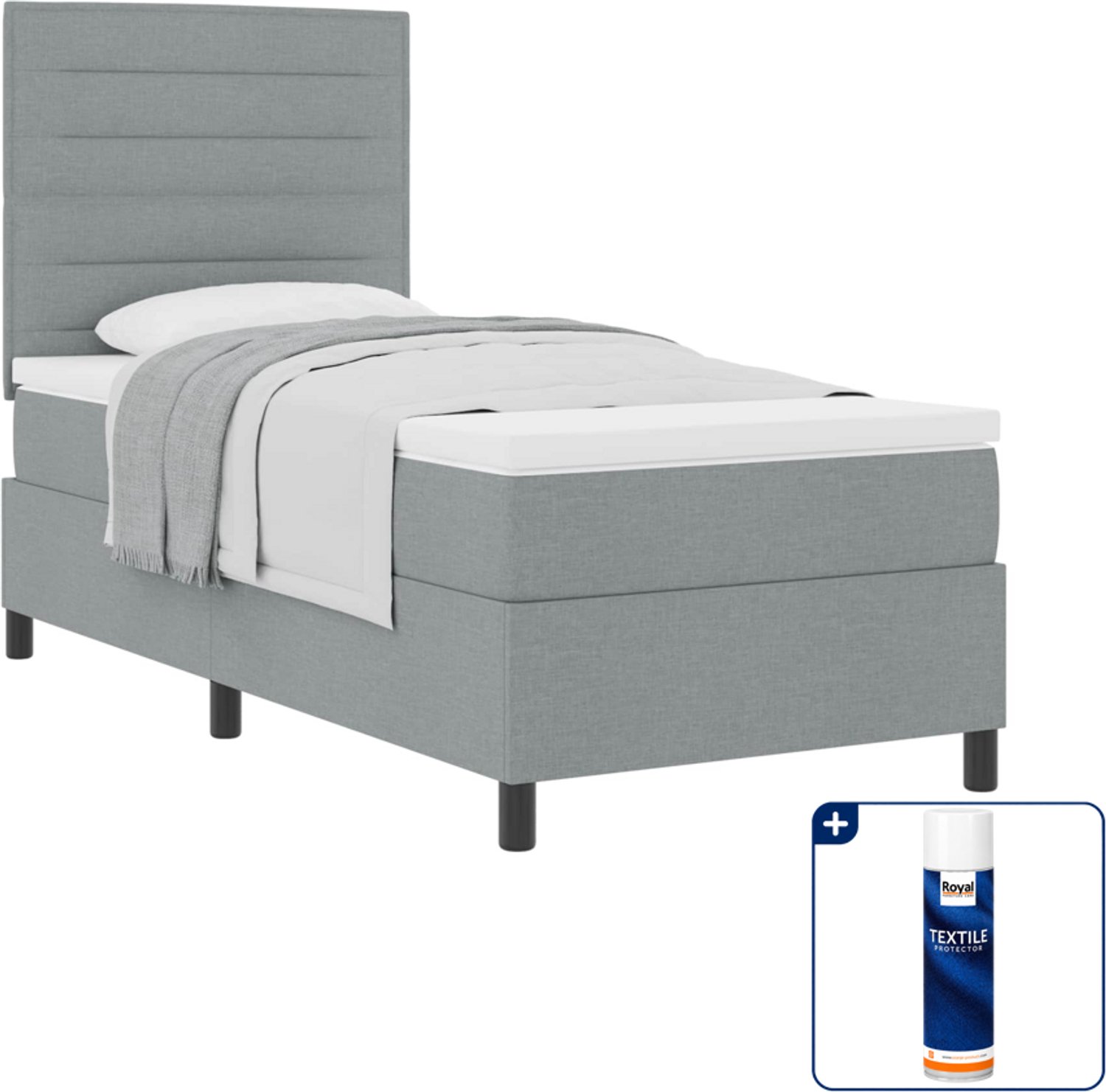 vidaXL boxspringbed met matras - 90 x 200 cm - stof - lichtgrijs - Inclusief textielbeschermer 500 ml