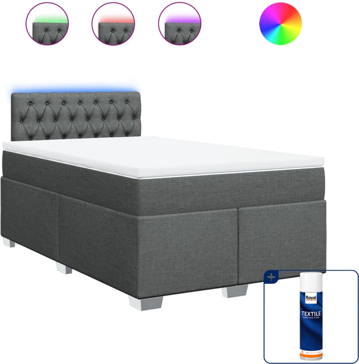 vidaXL boxspring met matras 120 x 190 cm - donkergrijs - Inclusief textielbeschermer 500 ml