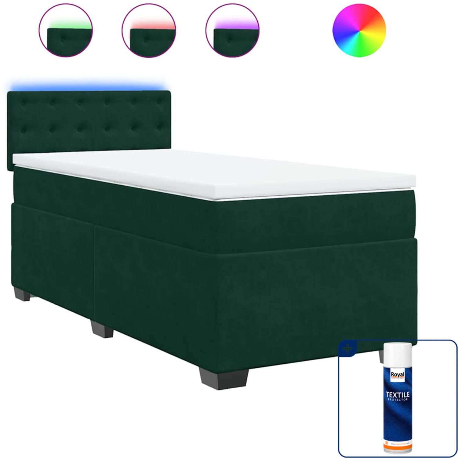 vidaXL boxspring met matras - 90 x 200 cm - fluweel - donkergroen - Inclusief textielbeschermer 500 ml