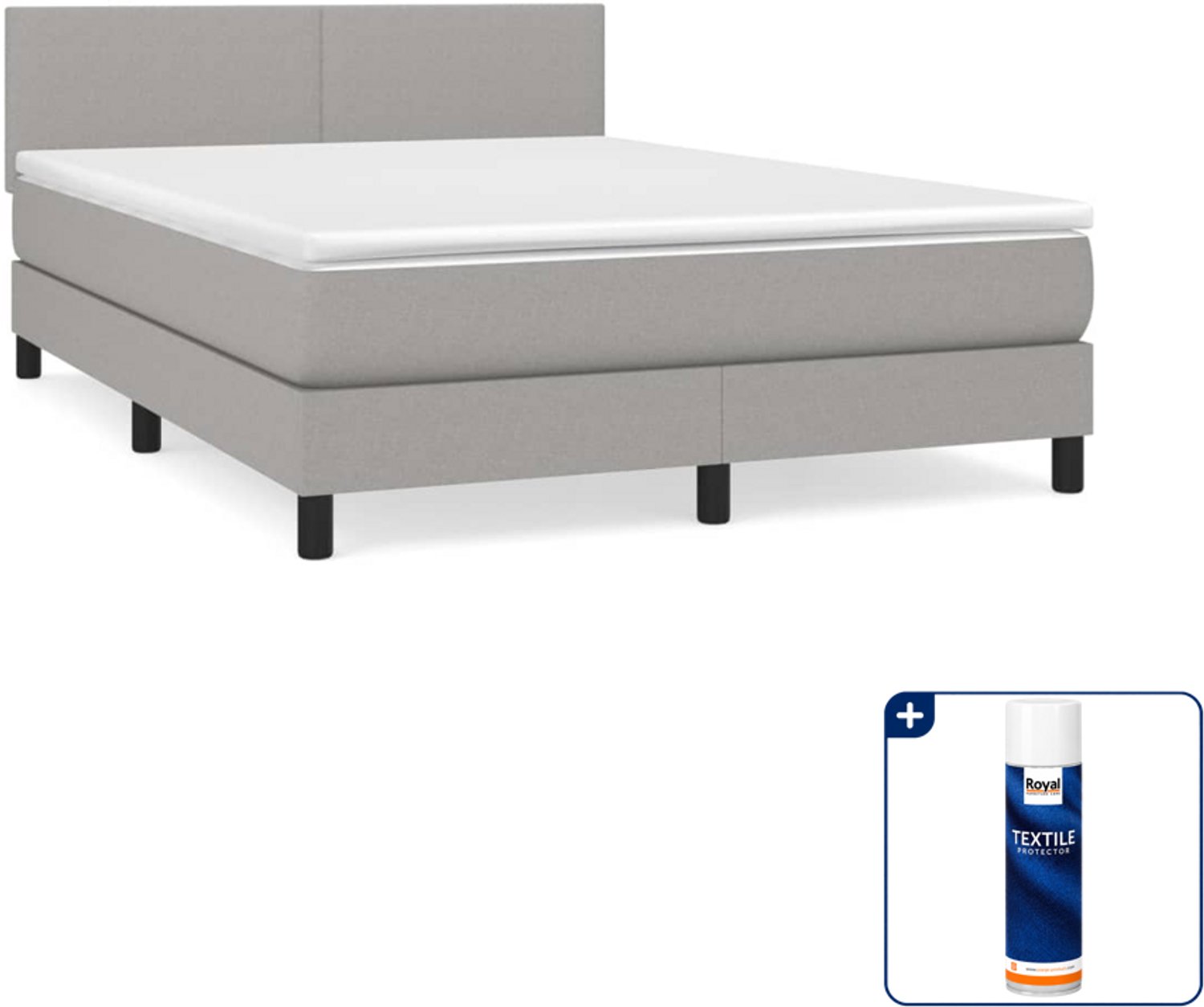 vidaXL boxspring met matras - Small double - 140 x 200 cm - lichtgrijs - Inclusief textielbeschermer 500 ml