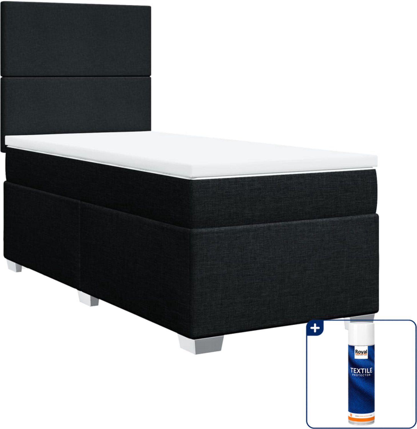 vidaXL boxspring met matras 90 x 200 cm - stof - zwart - Inclusief textielbeschermer 500 ml