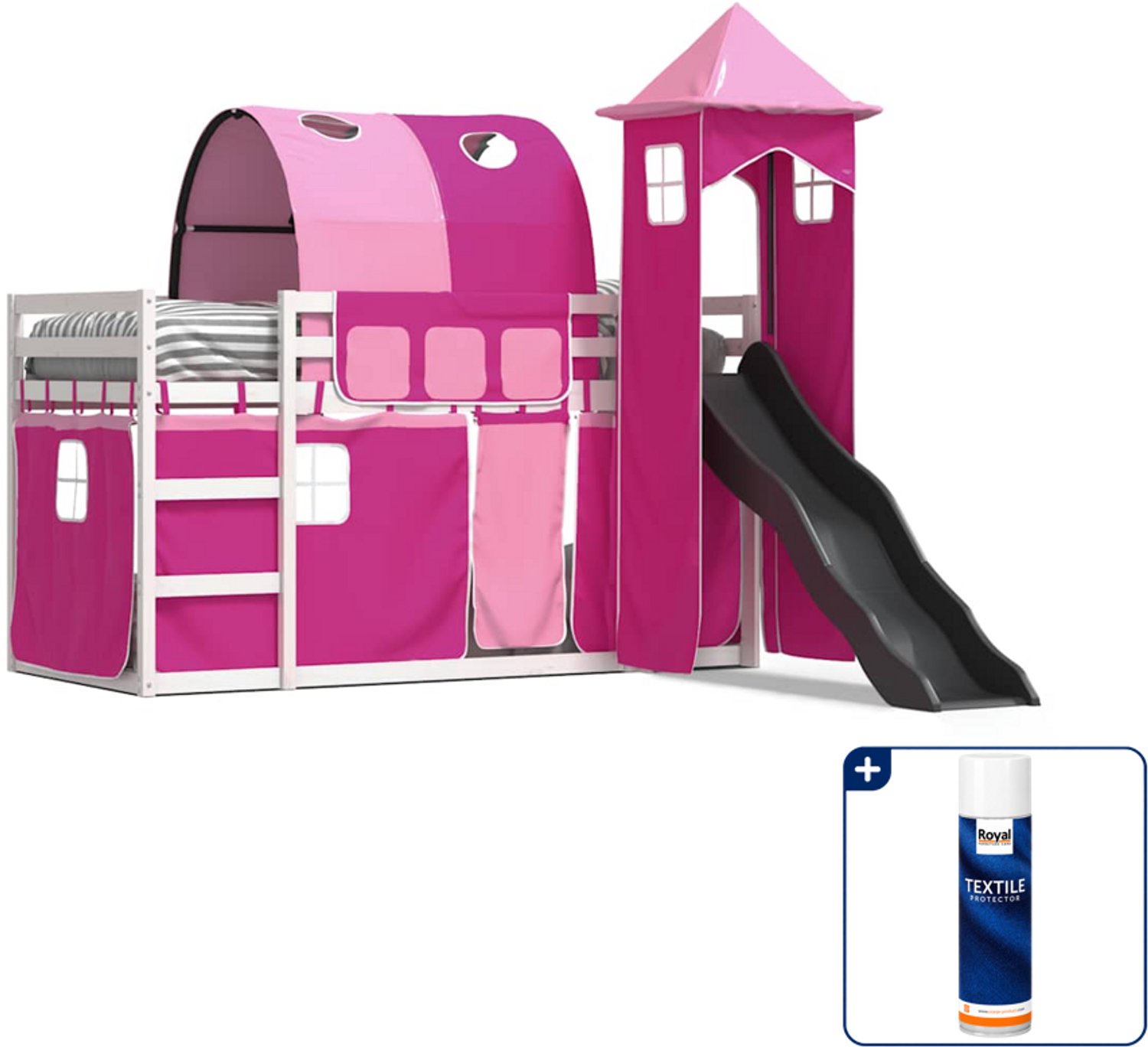 vidaXL stapelbed met glijbaan - 90 x 200 cm - wit - Inclusief textielbeschermer 500 ml Bruin