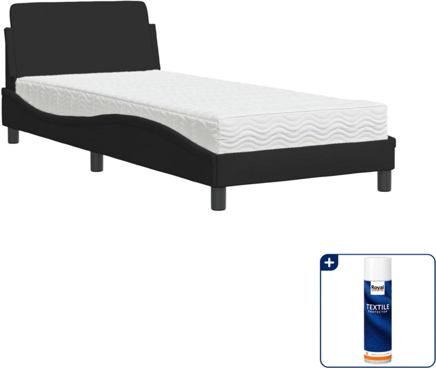 vidaXL bed Dover met matras - 90 x 190 cm - stof - zwart - Inclusief textielbeschermer 500 ml