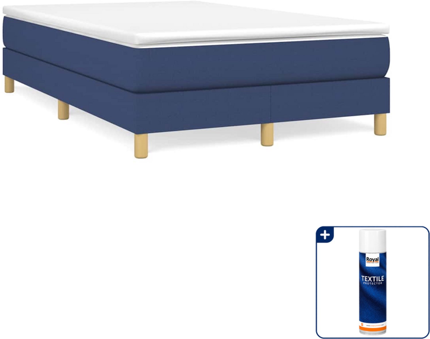 vidaXL boxspring met matras 120 x 200 cm - blauw - Inclusief textielbeschermer 500 ml