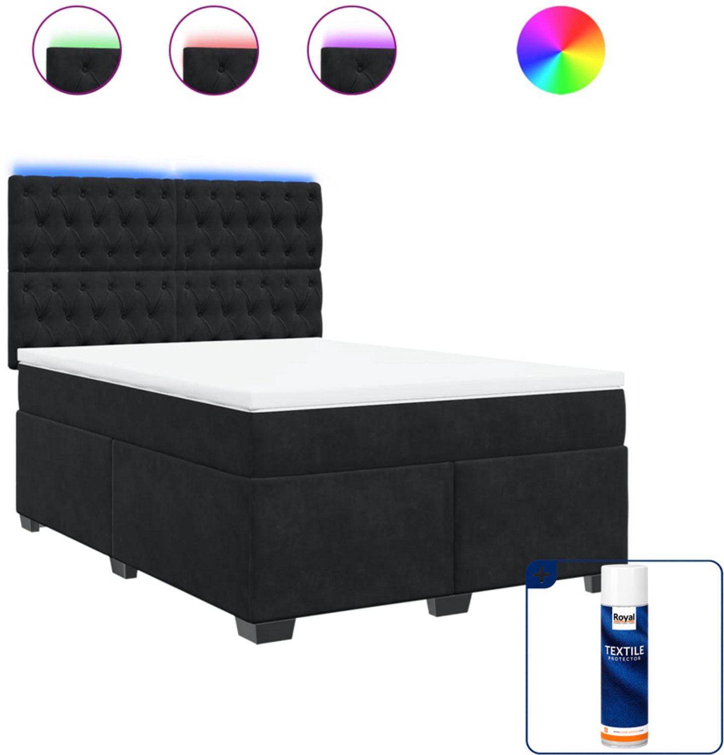vidaXL boxspring Queensize - 160 x 200 cm - fluweel - zwart - Inclusief textielbeschermer 500 ml