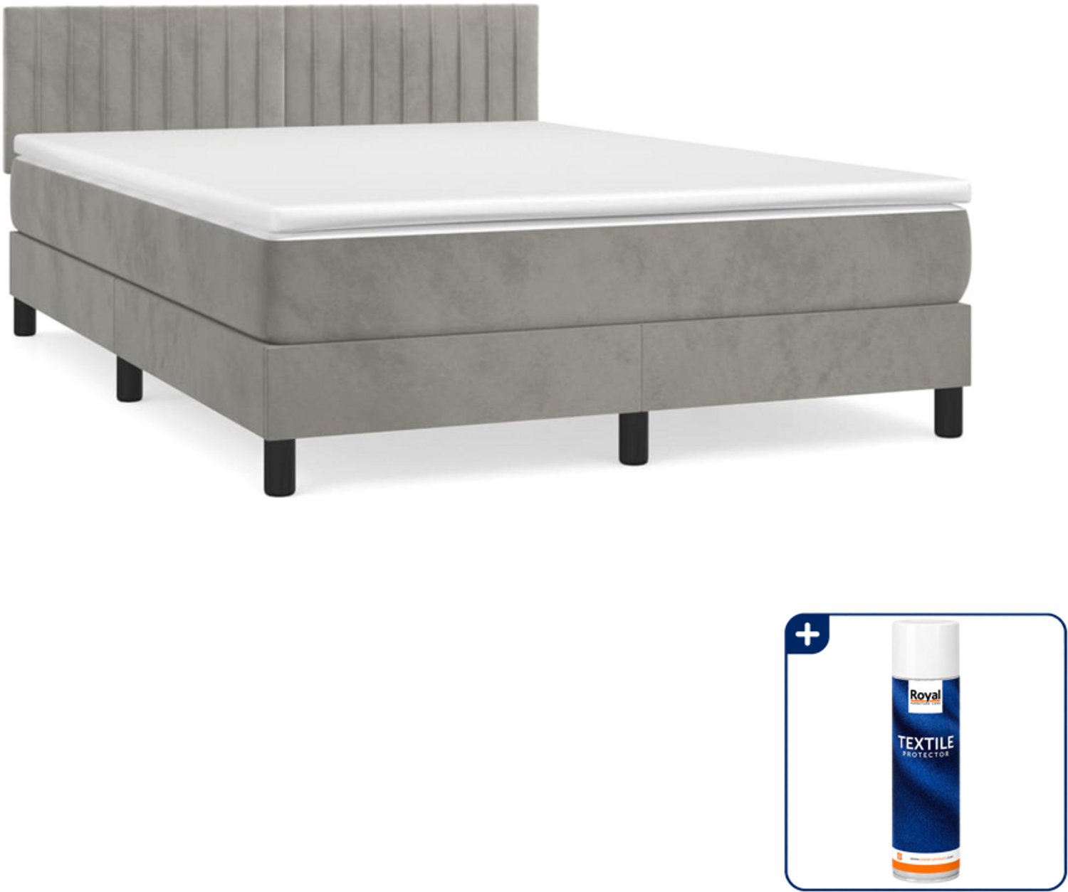 vidaXL boxspring met matras - Small double - 140 x 200 cm - lichtgrijs - Inclusief textielbeschermer 500 ml