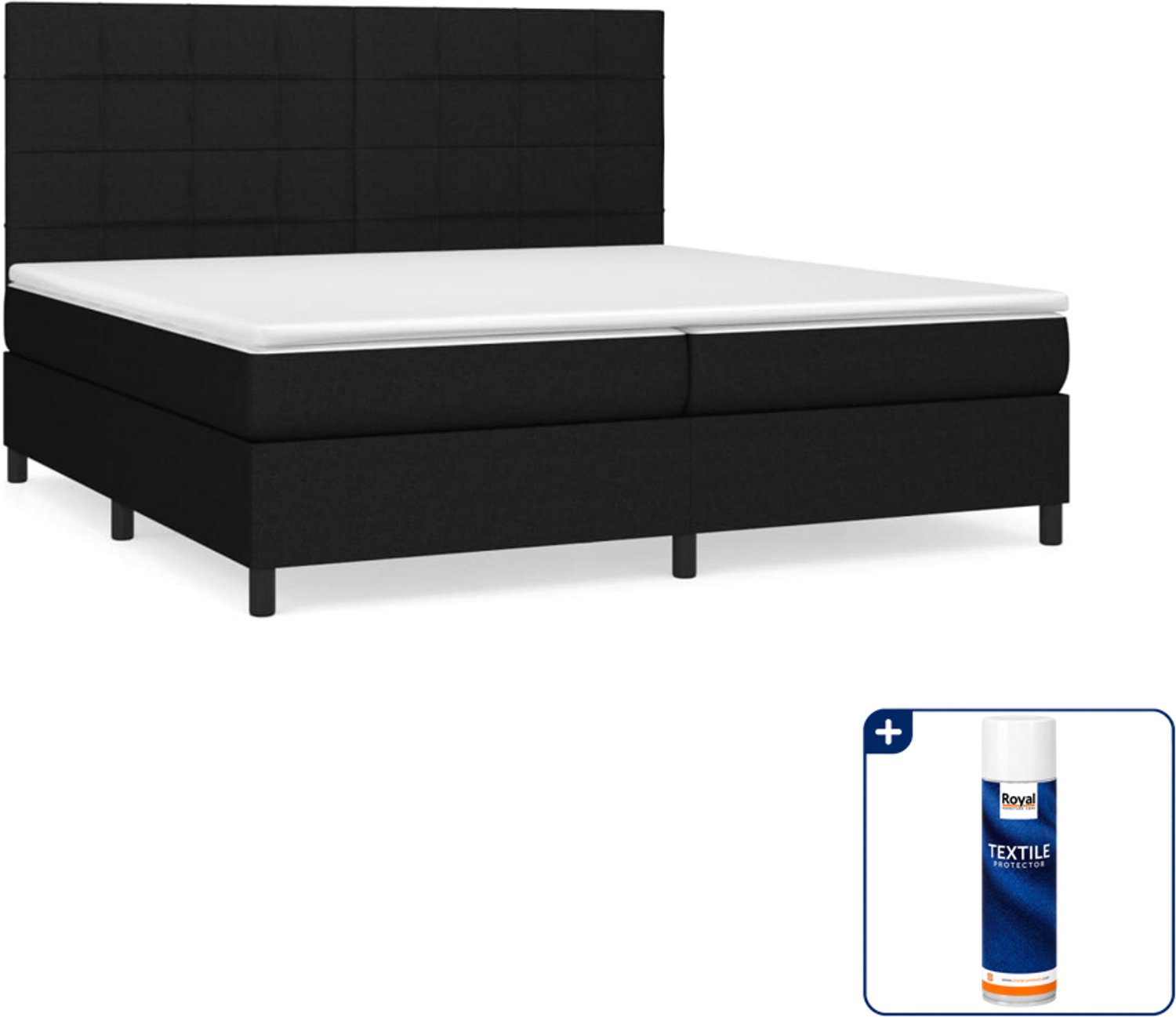 vidaXL boxspring met matras - super kingsize - 200 x 200 cm - zwart - Inclusief textielbeschermer 500 ml