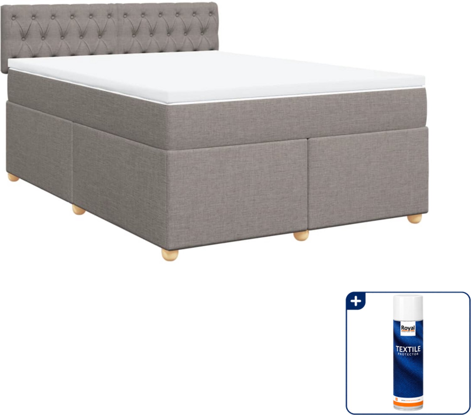 vidaXL Boxspring - Small double - 140 x 200 cm - taupe - Inclusief textielbeschermer 500 ml
