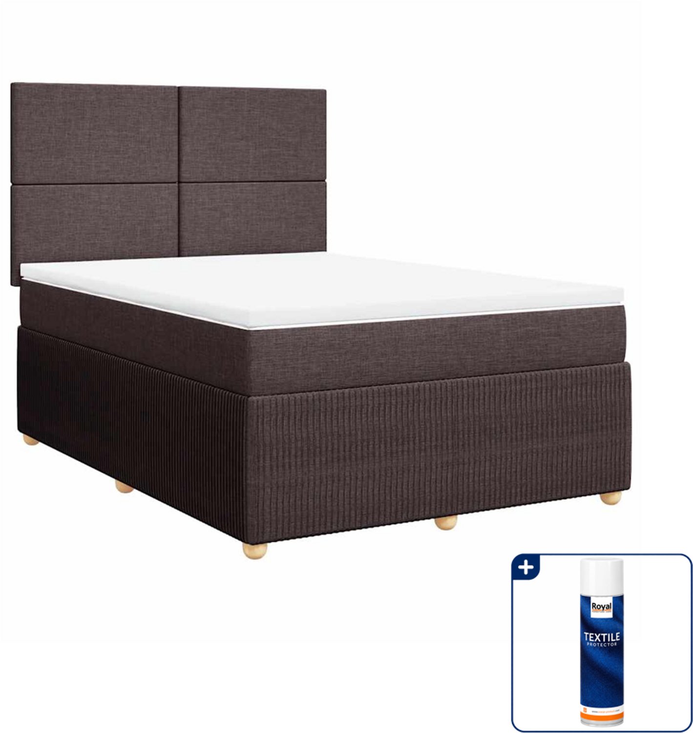 vidaXL boxspring met matras - 140 x 190 cm - donkerbruin - Inclusief textielbeschermer 500 ml