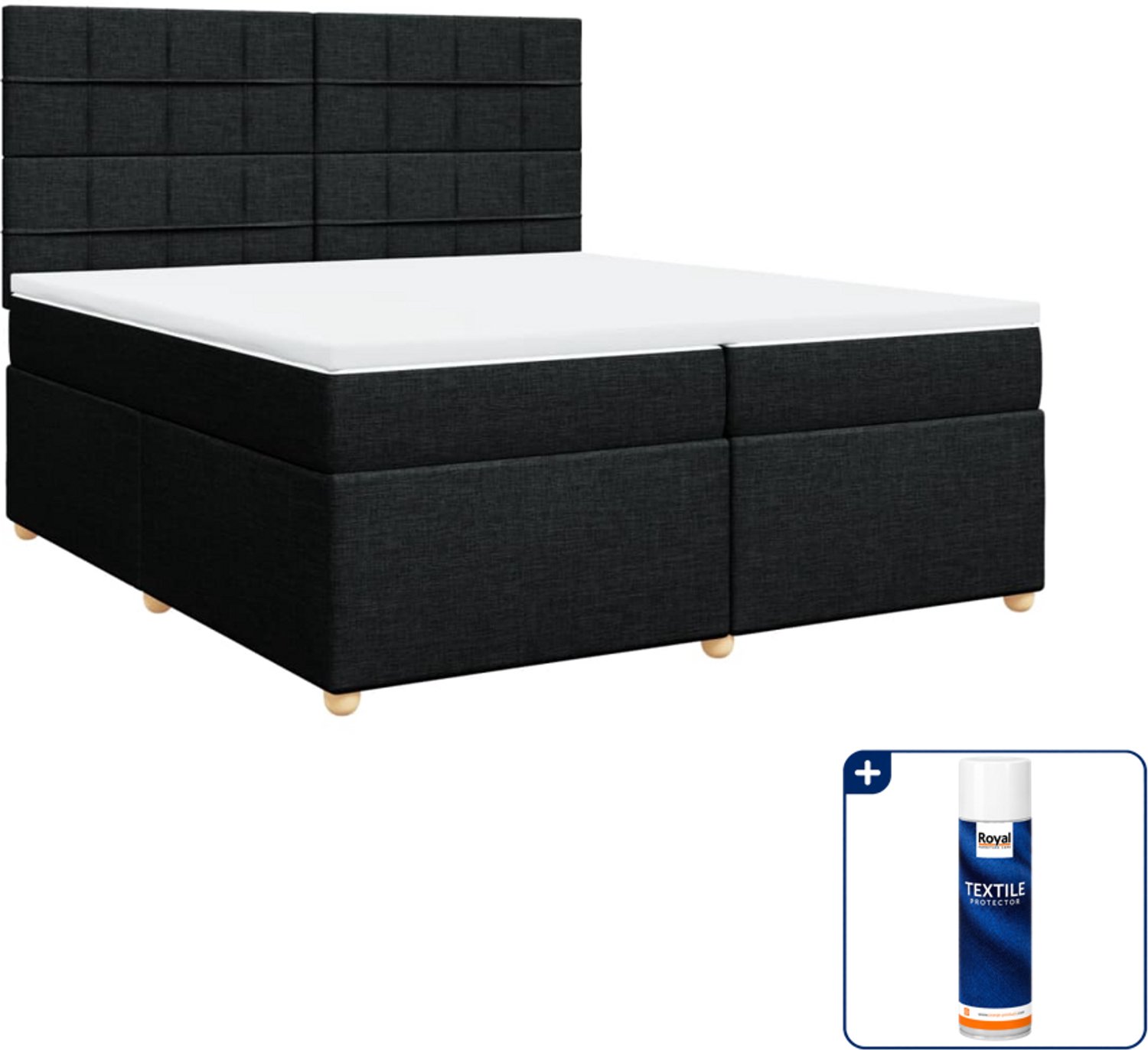 vidaXL Boxspring - Super kingsize - 200 x 200 cm - zwart - Inclusief textielbeschermer 500 ml