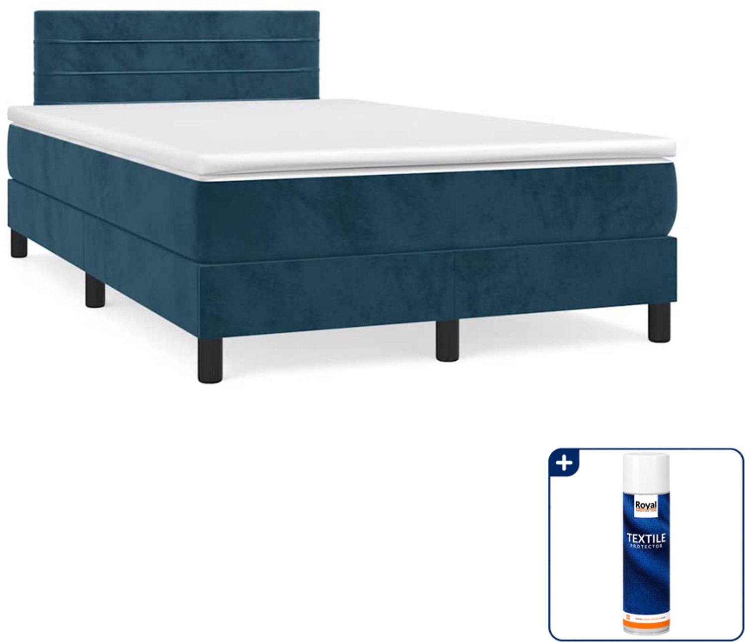 vidaXL boxspring met matras - 120 x 190 cm - fluweel - donkerblauw - Inclusief textielbeschermer 500 ml