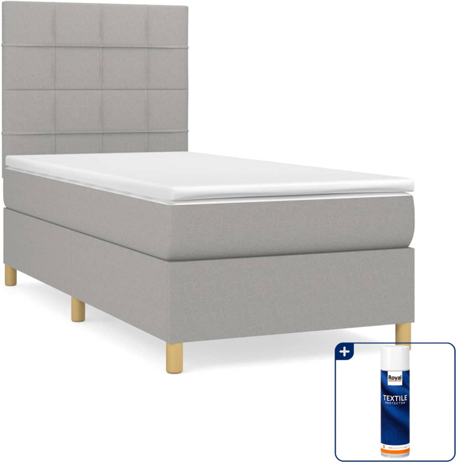 vidaXL boxspring met matras 100 x 200 cm - lichtgrijs - Inclusief textielbeschermer 500 ml