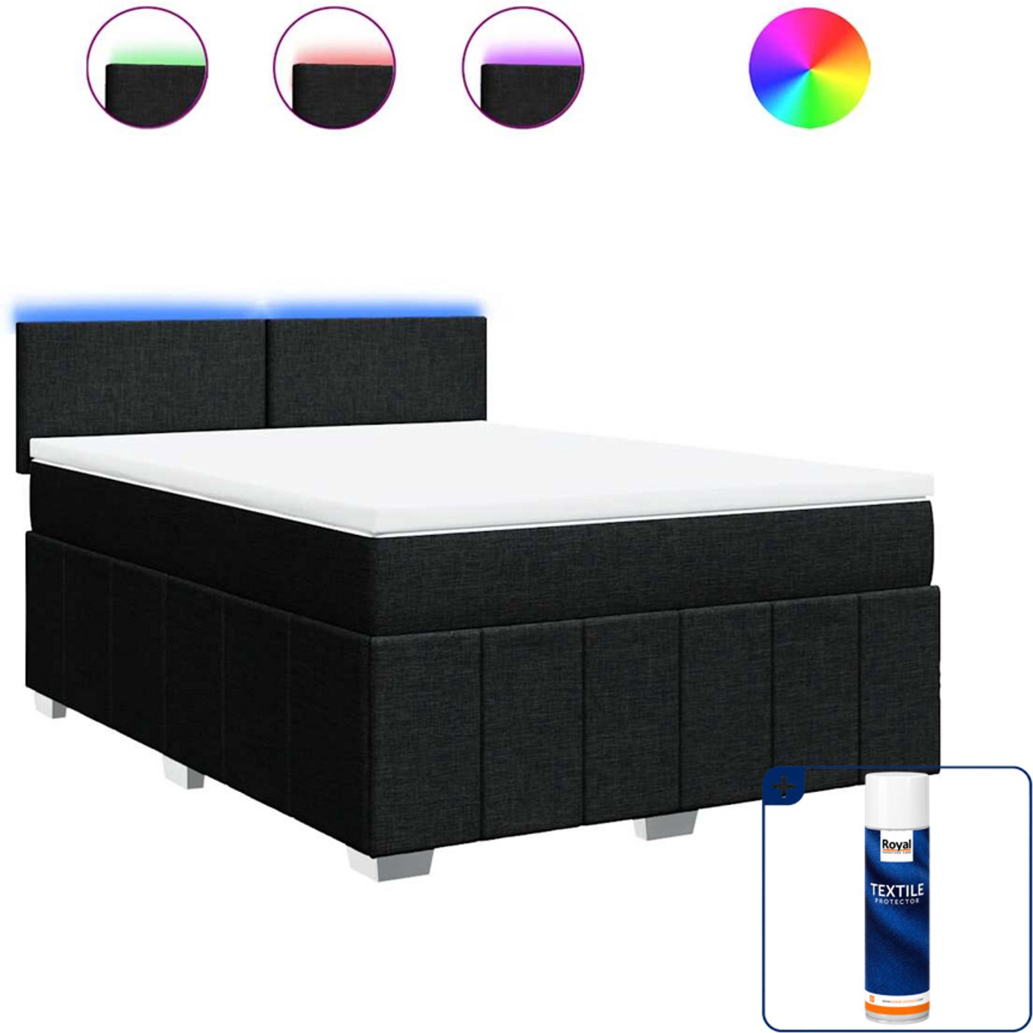 vidaXL boxspring Small double - 140 x 200 cm - stof - zwart - Inclusief textielbeschermer 500 ml