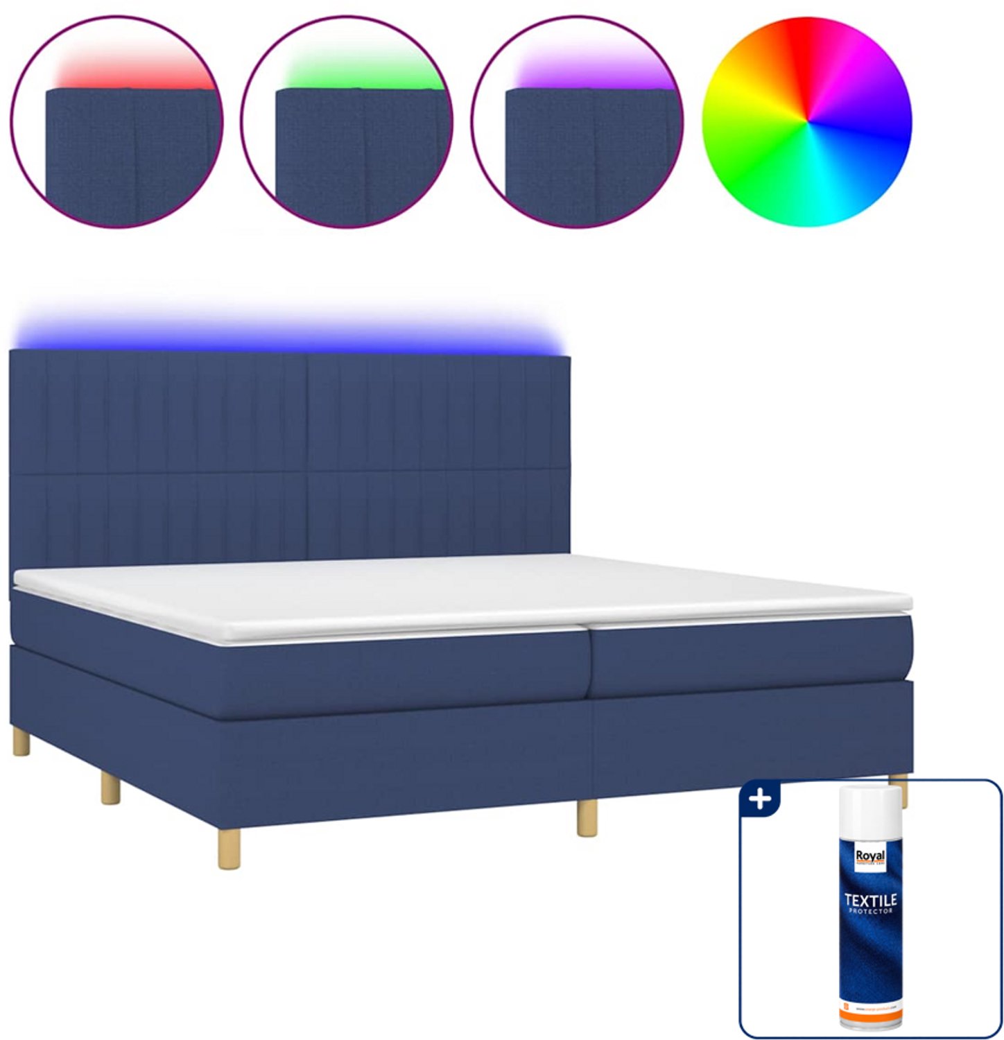 vidaXL boxspring met matras en LED - 200 x 200 cm - blauw - Inclusief textielbeschermer 500 ml