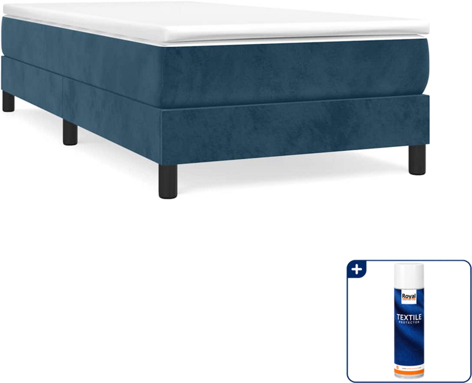 vidaXL boxspring bed - 100 x 200 cm - fluweel - donkerblauw - Inclusief textielbeschermer 500 ml Taupe