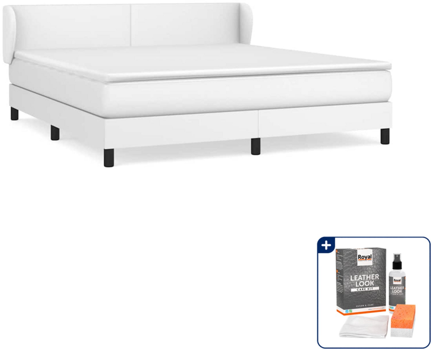 vidaXL Boxspring Queensize - 160 x 200 cm - kunstleer - wit - Inclusief onderhoudsset voor kunstleer 150 ml