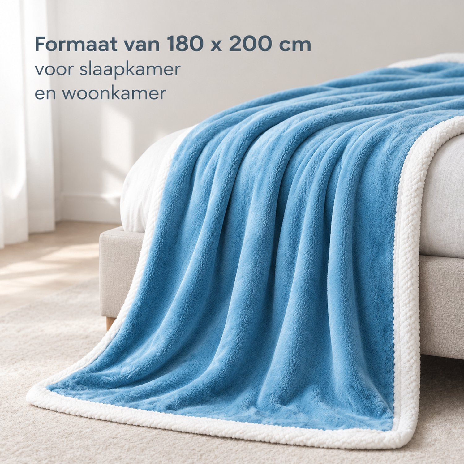 SWGOTA Blauwe flanellen deken 180 x 200 cm van polyester met lichte rand