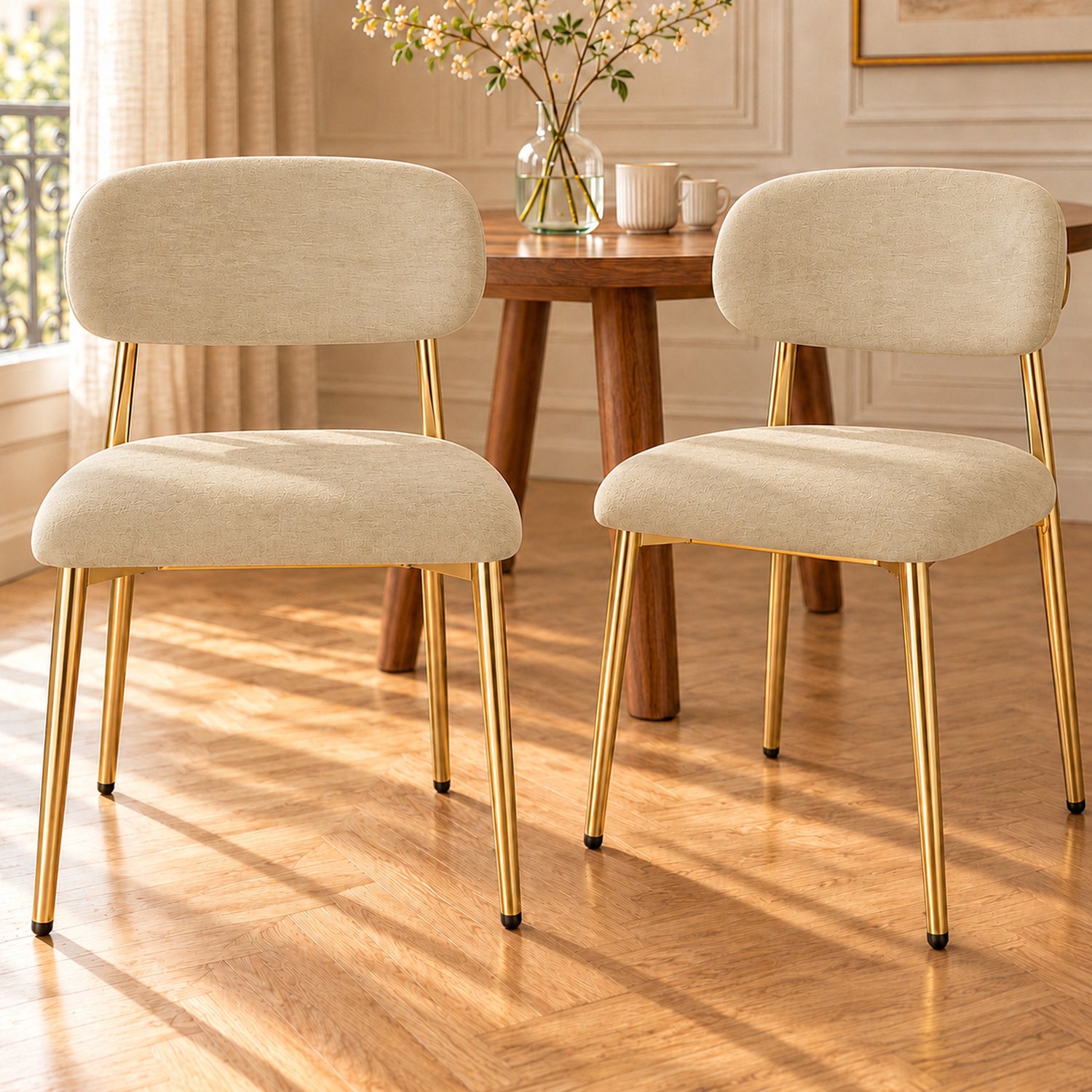 Clruro Eetkamerstoelen - Zitting 50x46 cm - 2 Stuks - Gouden Frame - Polyester/Metaal - Bruin