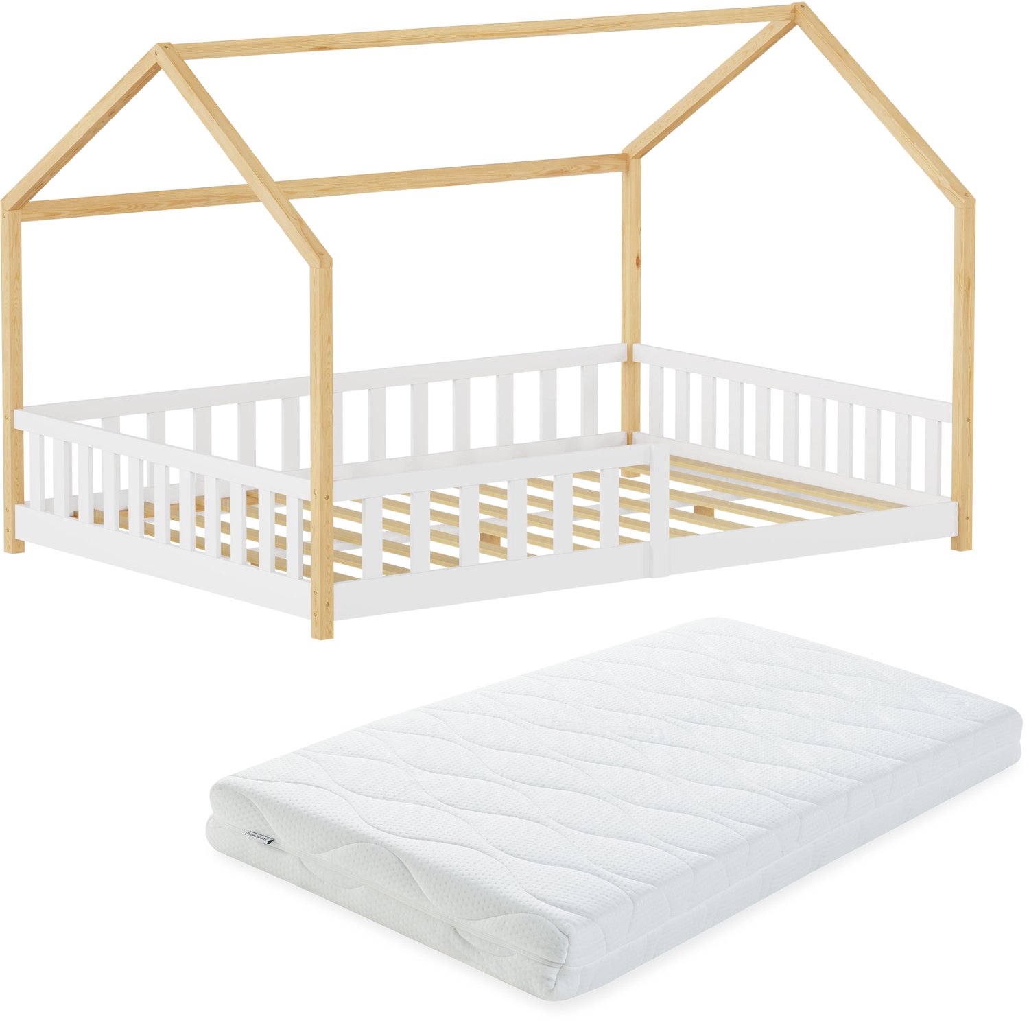 Montessori bed Hesel met valbeveiliging en matras 120x200 cm wit naturel [en.casa]