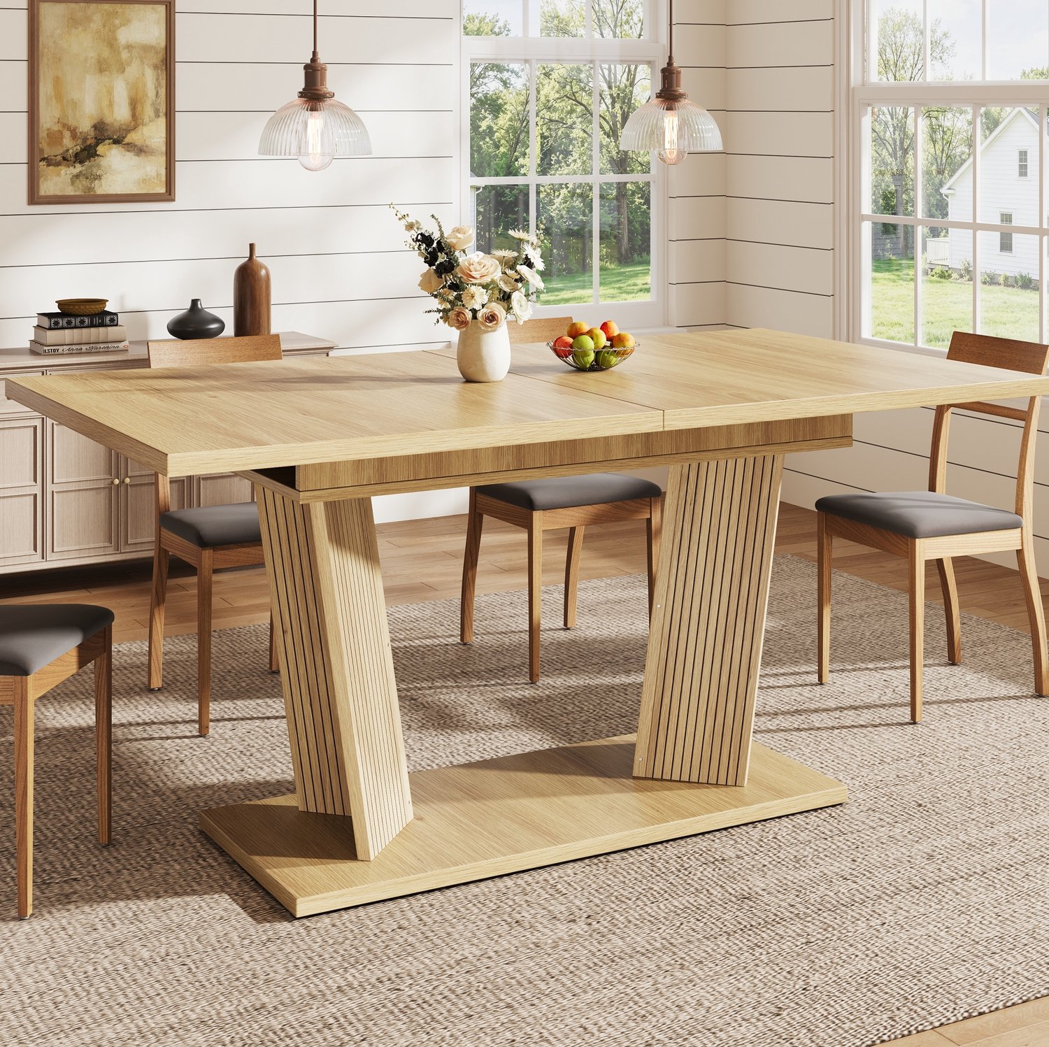 Maisentiel Uitschuifbare eettafel 120-160 x 80 cm - houtlook - naturel en lichtbruin Naturelbruin