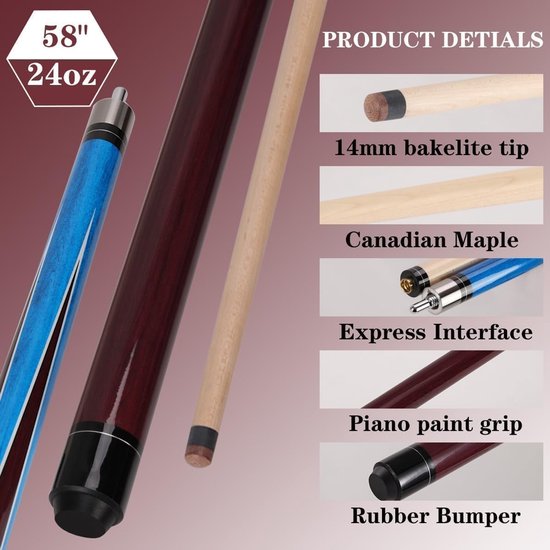 Zware 3-delige biljartkeu van 58 inch met 23oz, gemaakt van Canadees hard esdoorn, ideaal voor krachtige breaks en moeiteloze sprongen — afbeelding 2