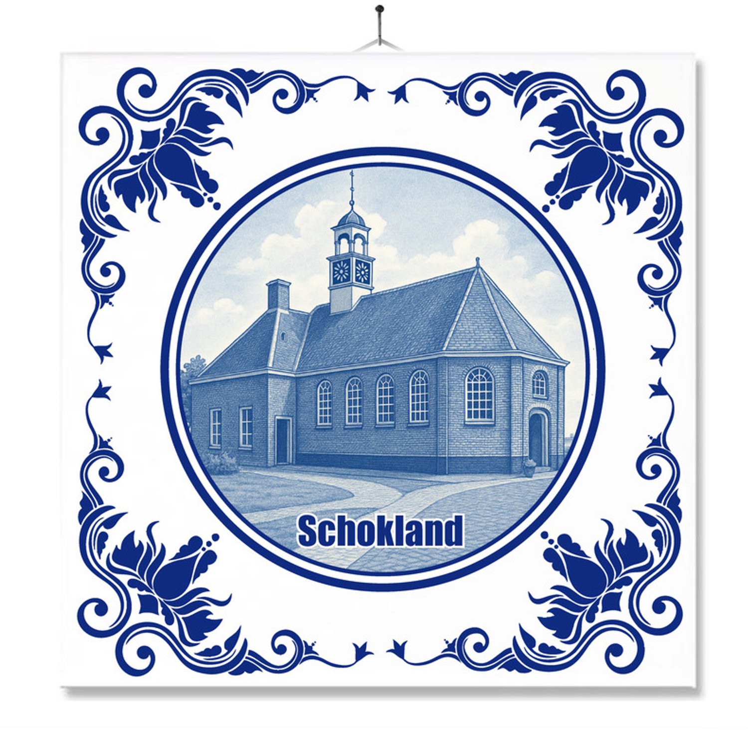 MC Living Tegel Met Opdruk | Schokland | Delft Blauw | Cadeau | Inclusief Geschenkdoos | Standaard | Ophangsysteem Multi-Color