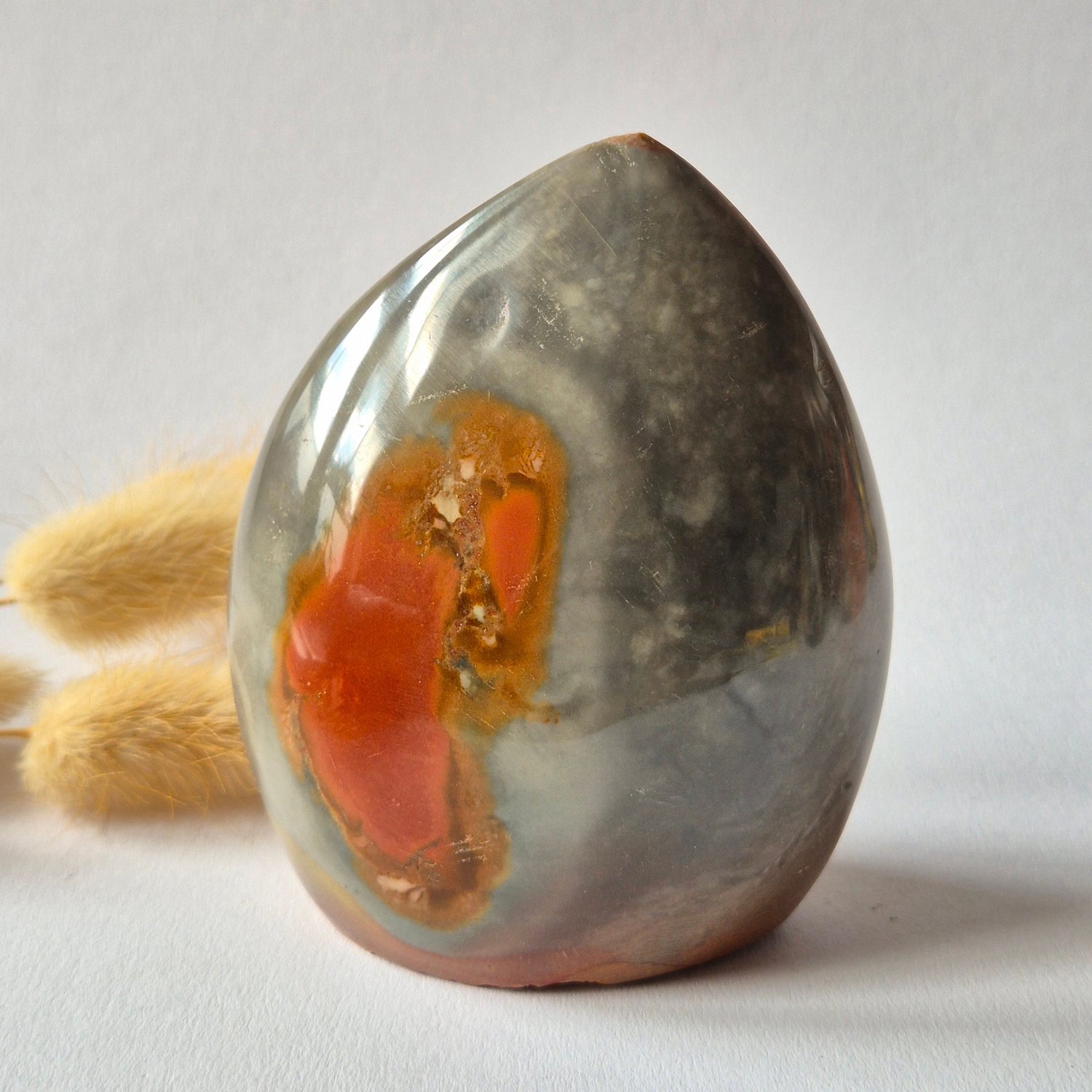 Moonlight Gemstones Ocean Jasper Polychroom Edelsteen Flame 319g – Rood Oranje Uniek Patroon Meerkleurig