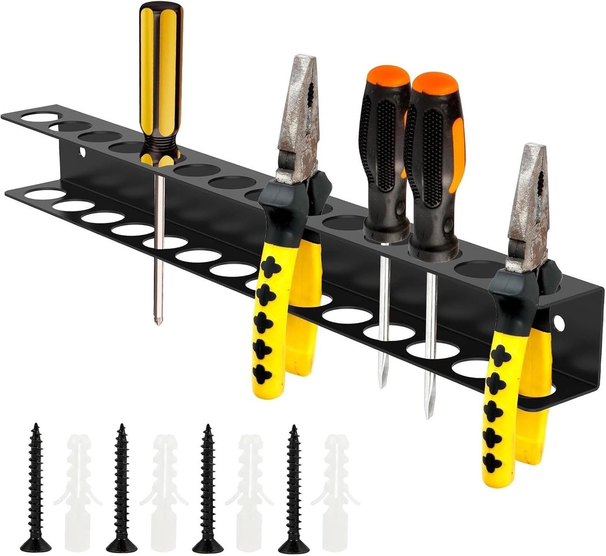 Schroevendraaierhouder 40 cm - Tool wandmontage met 14 gaten - Robuust ijzer - Ideaal voor garage en werkplaats - ShopVlot