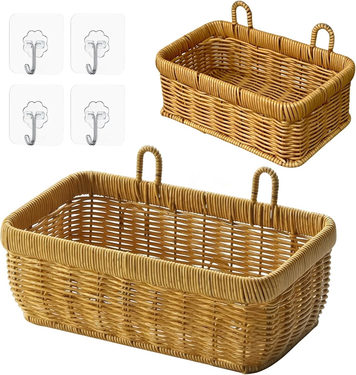Handgeweven opbergmanden met wandbeugel, 2-delige set, decoratieve opbergoplossing voor slaapkamers, kantoren en woonkamers