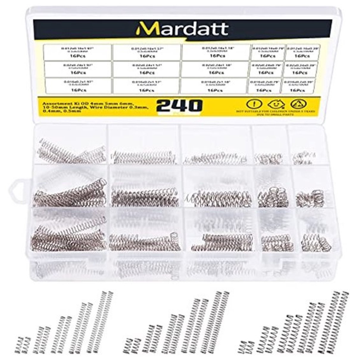 240 stuks compressieveren set - Mini roestvrijstalen veren voor reparaties - 15 maten beschikbaar