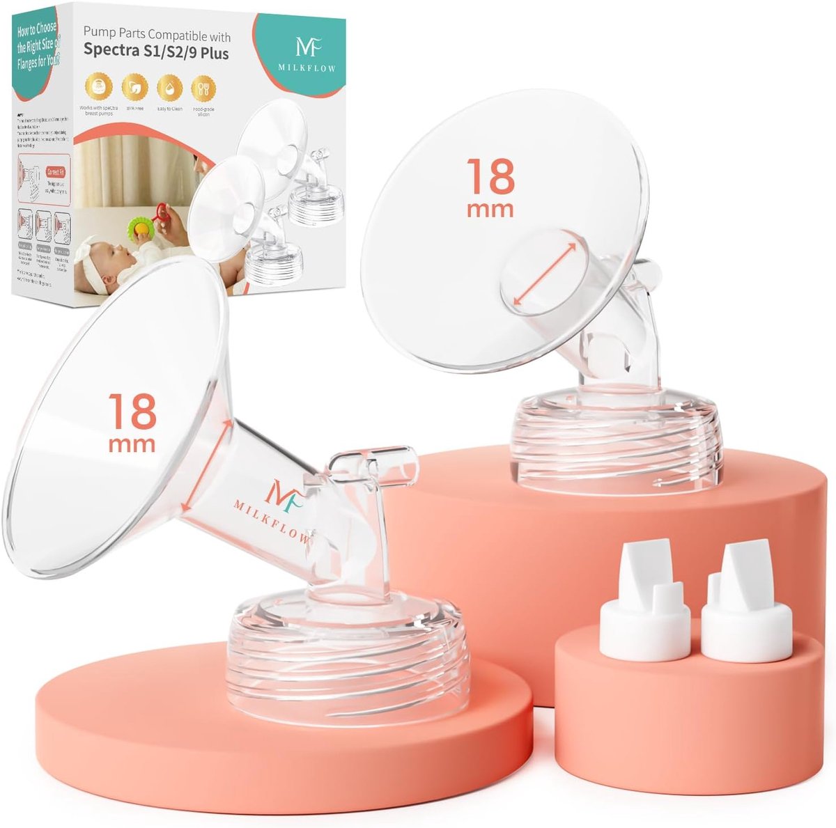 borstschild 18mm met eendenbekventiel voor Spectra, 7 stuks - Dubbele set met twee borstschilden van 18mm en twee - ShopVlot