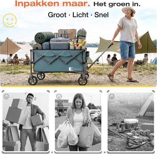 SnelShoppen - Opvouwbare Bolderkar tot 120 kg, Inklapbare Handwagen met Eén-Klik-Handgreep, 150L Groen, Off-Road Wielen met Rem, Ideaal voor Camping, van Snelshoppen — afbeelding 4