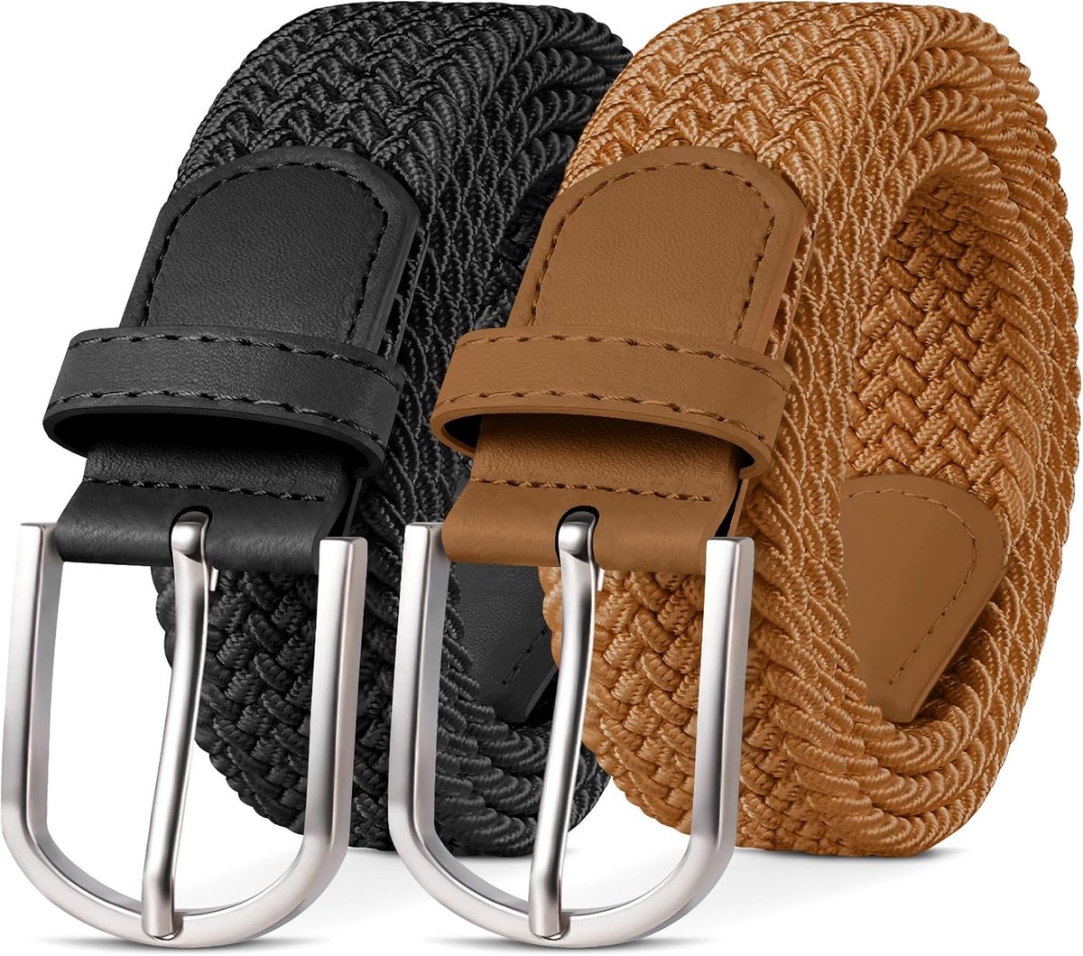YOUCHAN Pack of 2 Elastic Belt, Fabric Braided Belt for Men and Women, 33 mm Wide, Sizes 90–140 cm - ShopVlot