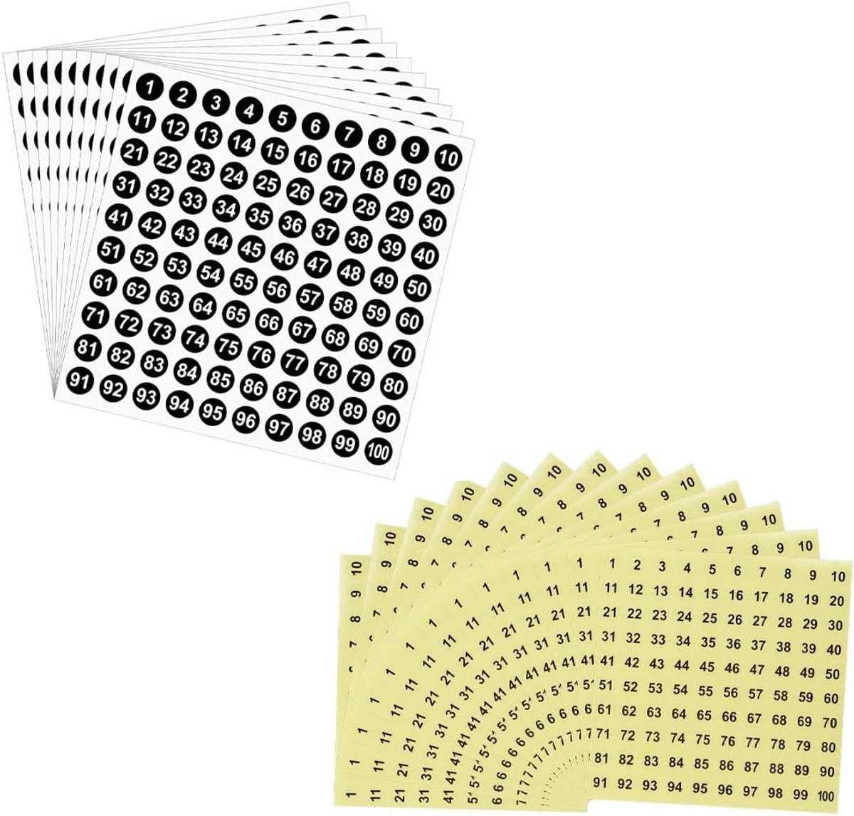 Cijferstickers 1-100 - 20 vellen - zwart en transparant - ideaal voor classificatie - ShopVlot