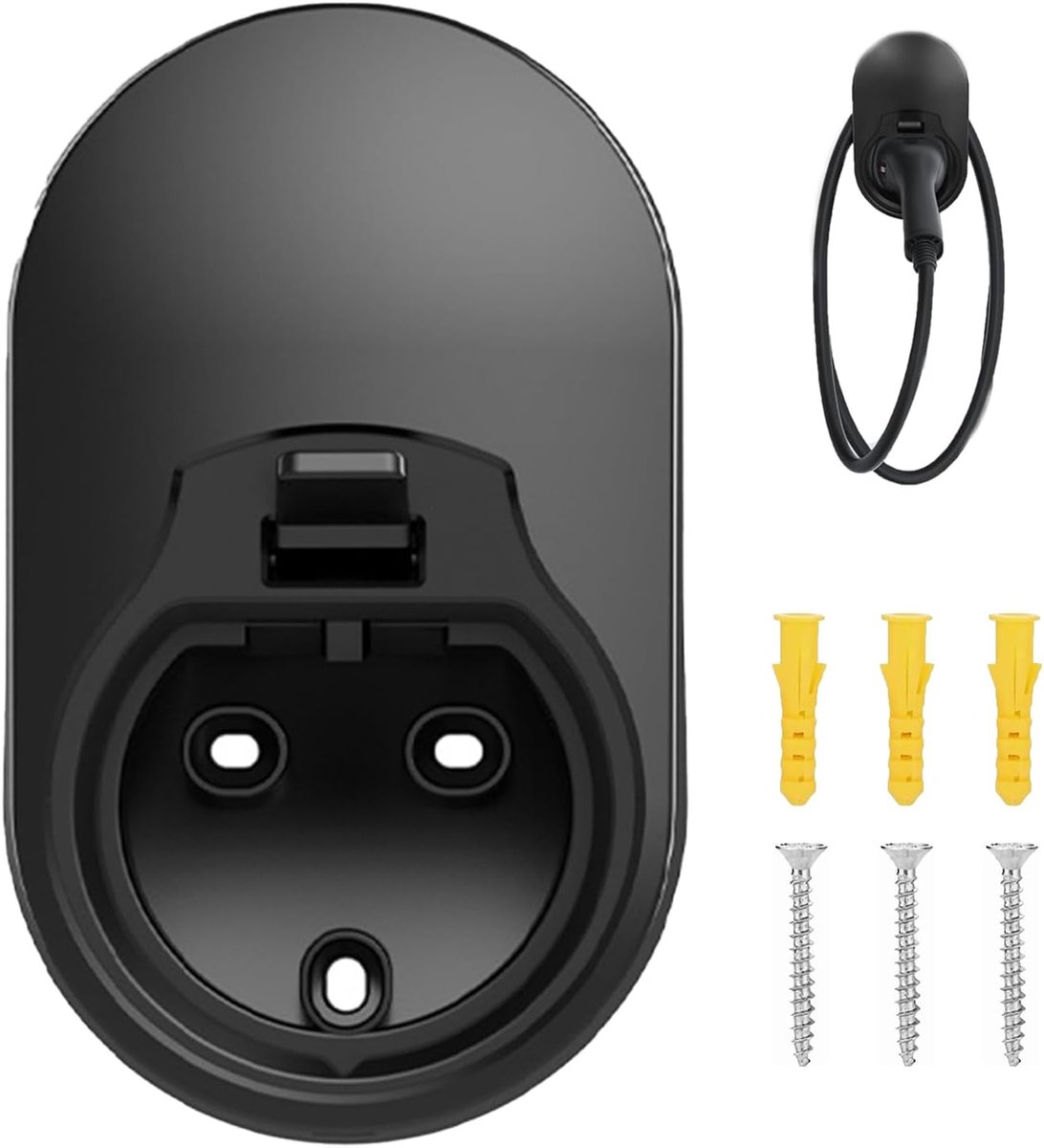 2 wandhouder, Wallbox kabelhouder en stekkerhouder, PC-kunststof EV-kabelhouder muur, zwarte kabelorganizer voor VW ID-modellen, Cupra Born en andere elektrische auto's, zwart 1