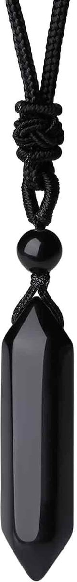 Ketting helende steen hanger - zwarte obsidiaan edelsteen ketting voor dames en heren - zeshoekige kristallen talisman met touw - beschermsteen voor reiki en meditatie